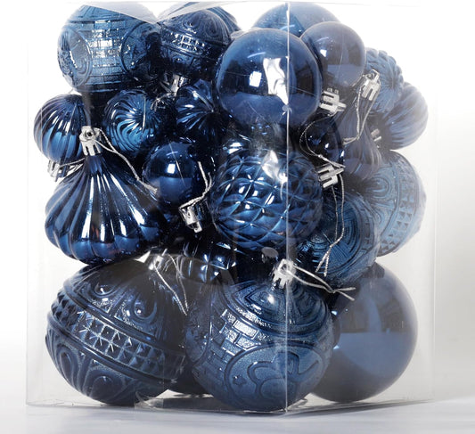 Senjie 36pcs Night Blue Christmas Ornaments Set with 7 Styles Multi-Size Shatterproof Christmas Tree Decorations