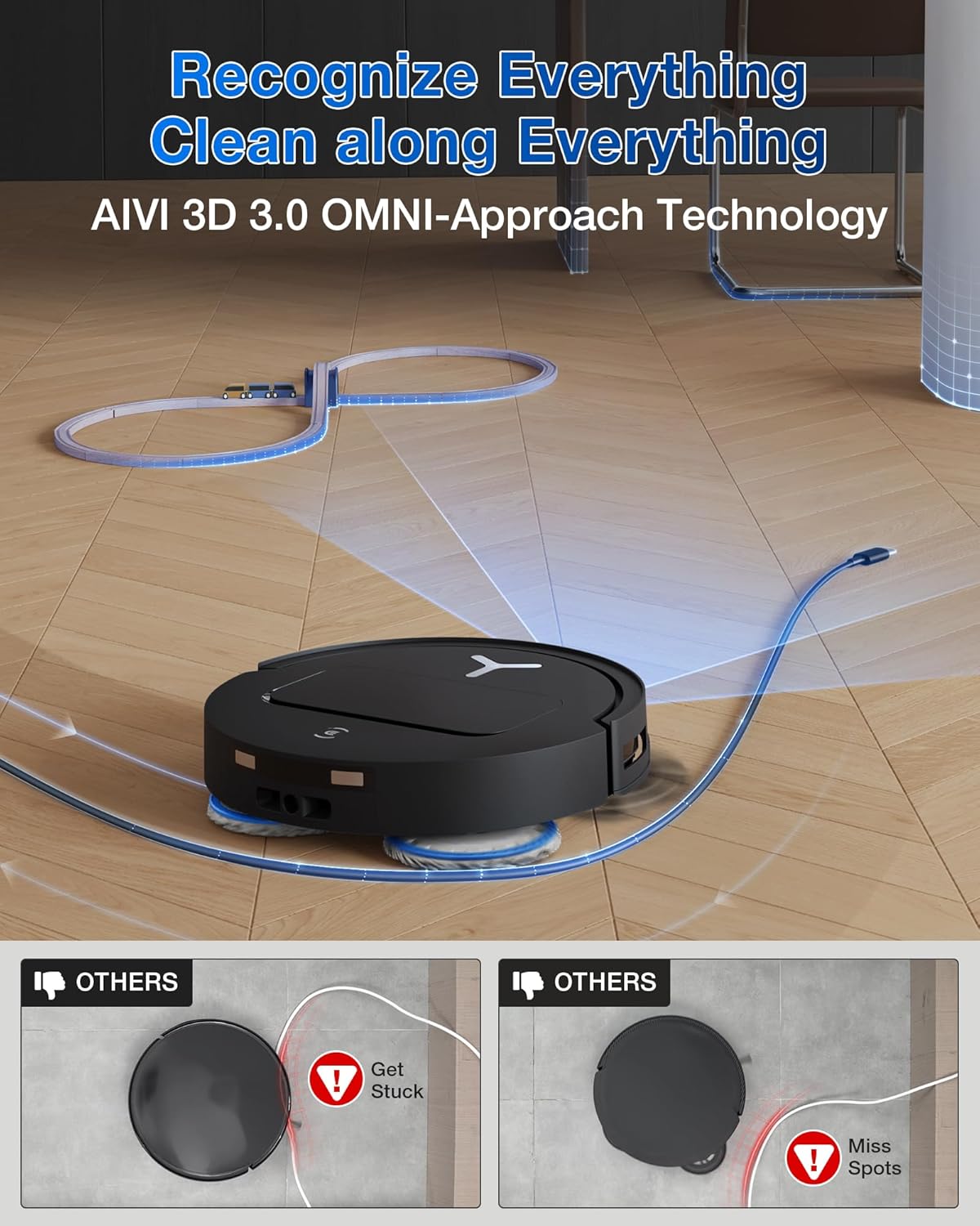 ECOVACS DEEBOT T50 Omni Robot Vacuum and Mop, 3.19” Ultra-Slim, 15,000Pa Suction, ZeroTangle 2.0, TruEdge Edge Cleaning, AIVI 3D Obstacle Avoidance, Auto Mop Wash & Dry, Self-Emptying