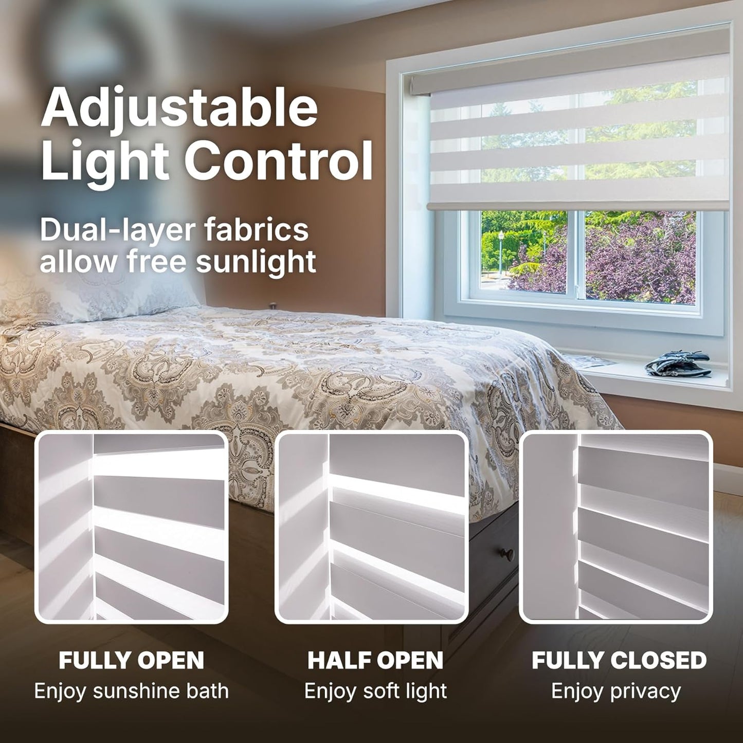 HESTIA Cordless Zebra Blinds Light Filtering Roller Shades UV Blocking Blackout Privacy Indoor Window Shades for Home Office Day and Night, Beige,24" W x 54" H