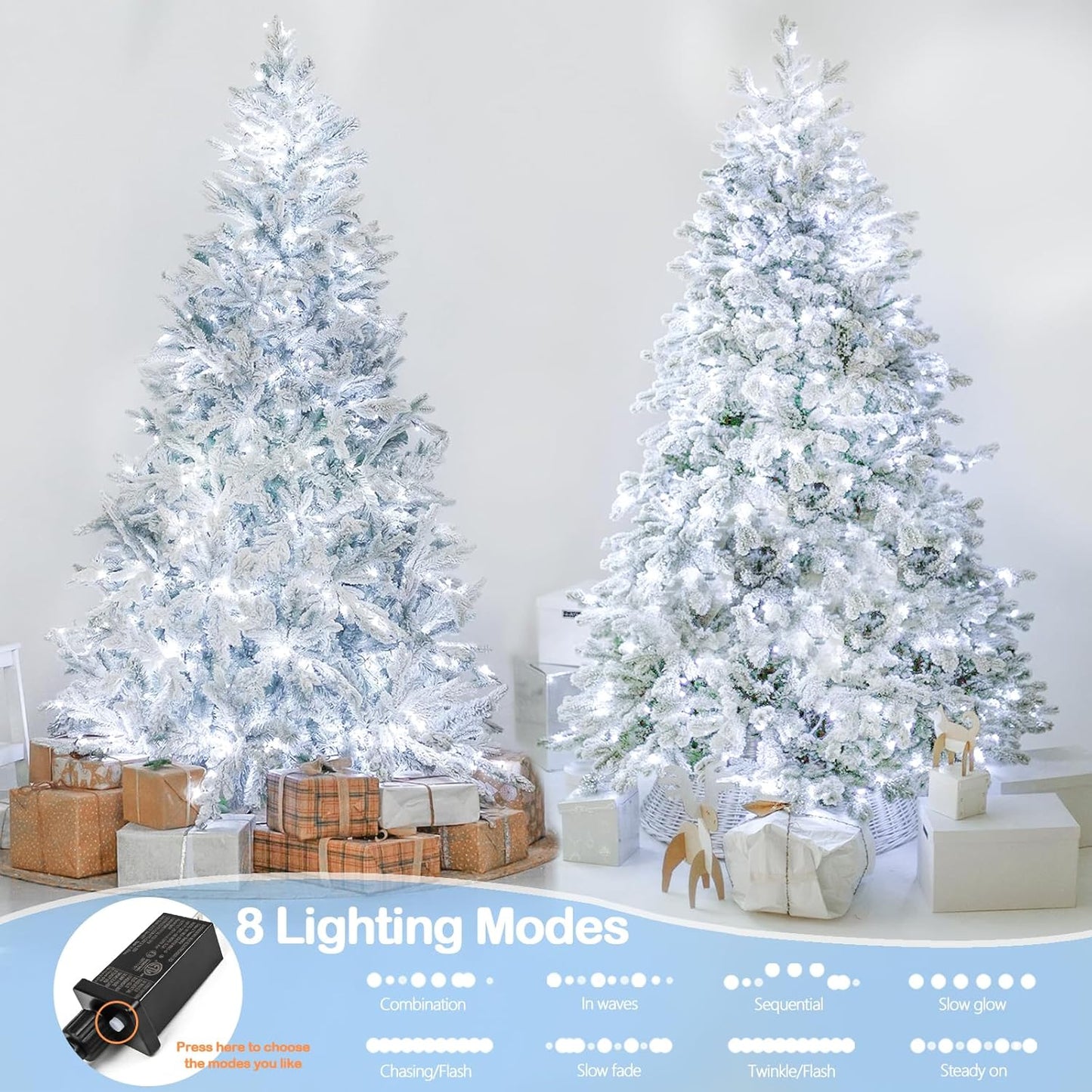 YIQU White 82FT 200 LED Christmas String Lights Outdoor/Indoor (Extendable Green Wire, Ultra-Bright with 8 Modes, UL Certified), Fairy String Lights for Xmas Tree Holiday Party Decoration, Cool White