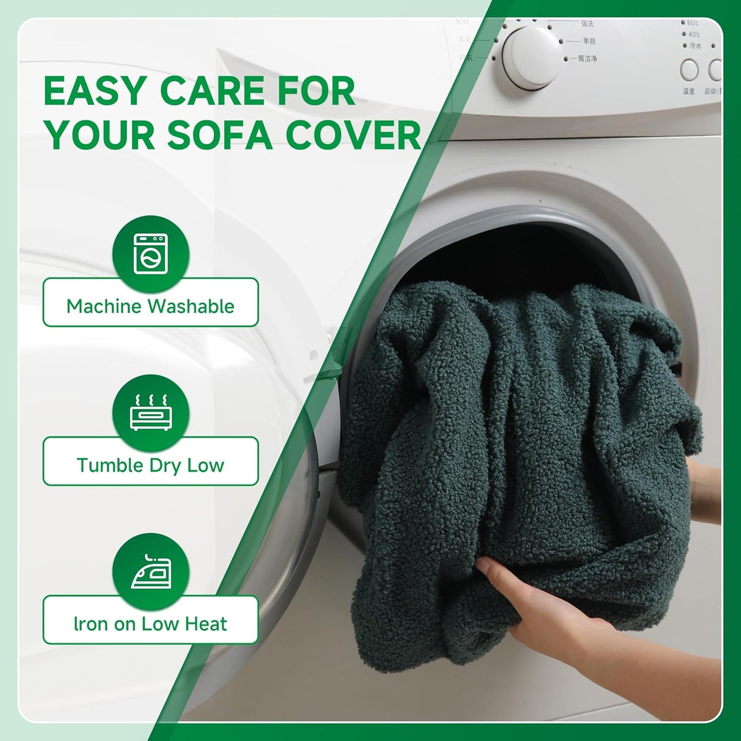 Couch Cushion Covers for Sectional Sofa, Stretch Soft Sofa Slipcovers Washable Wear-Resistant Universal Furniture Protector for Living Room(3 Seaters Covers, Green)