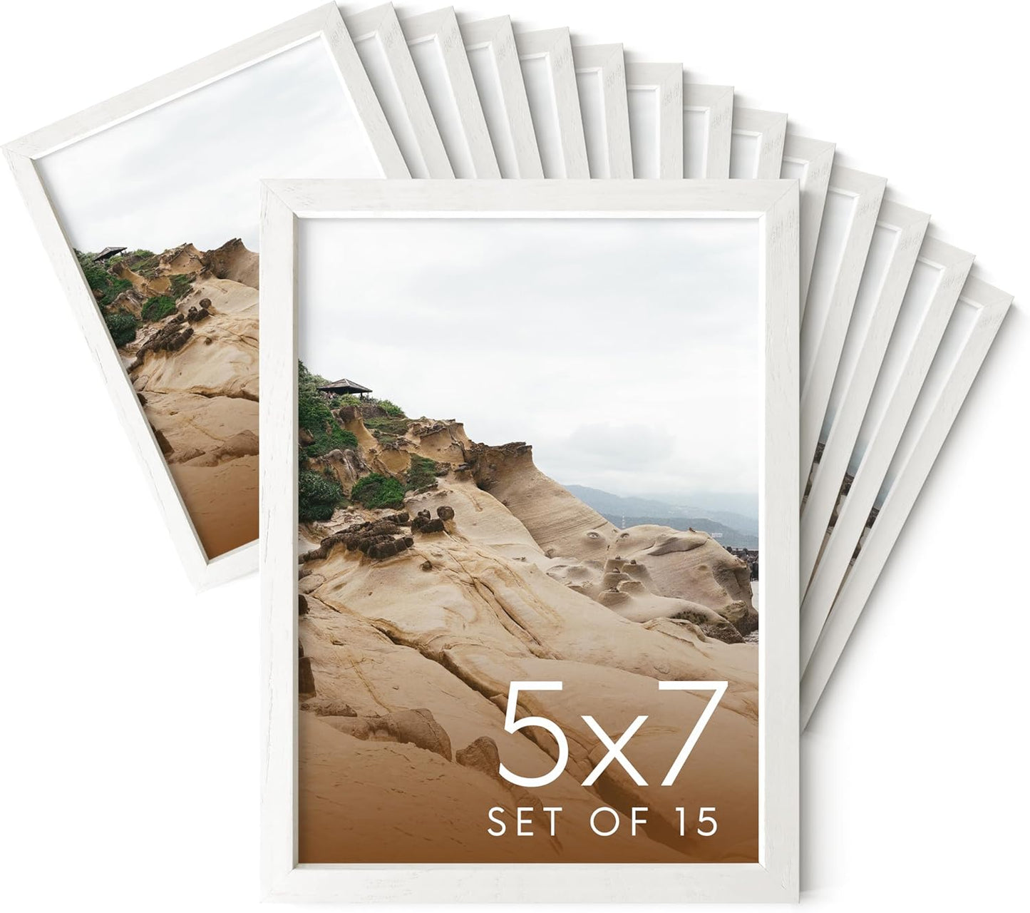 Haus and Hues 5x7 Natural White Wood Photo Frame Set of 15 - Mini Picture Frames Bulk Gallery Set - Premium Bulk Picture Frames 5x7 for Stylish Photo Gallery Wall Frame Set - Ideal for Home & Office