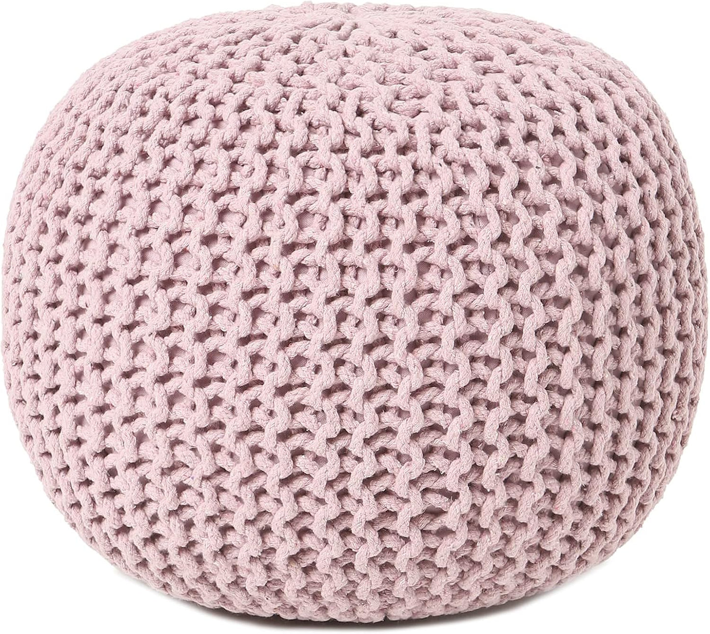 REDEARTH Round Pouf Ottoman - Hand Knitted Boho Poof Home Décor Pouffe Circular Footrest for Living Room - Bedroom - Lounge - 100% Cotton (19.5"x19.5"x14") - Pale Pink