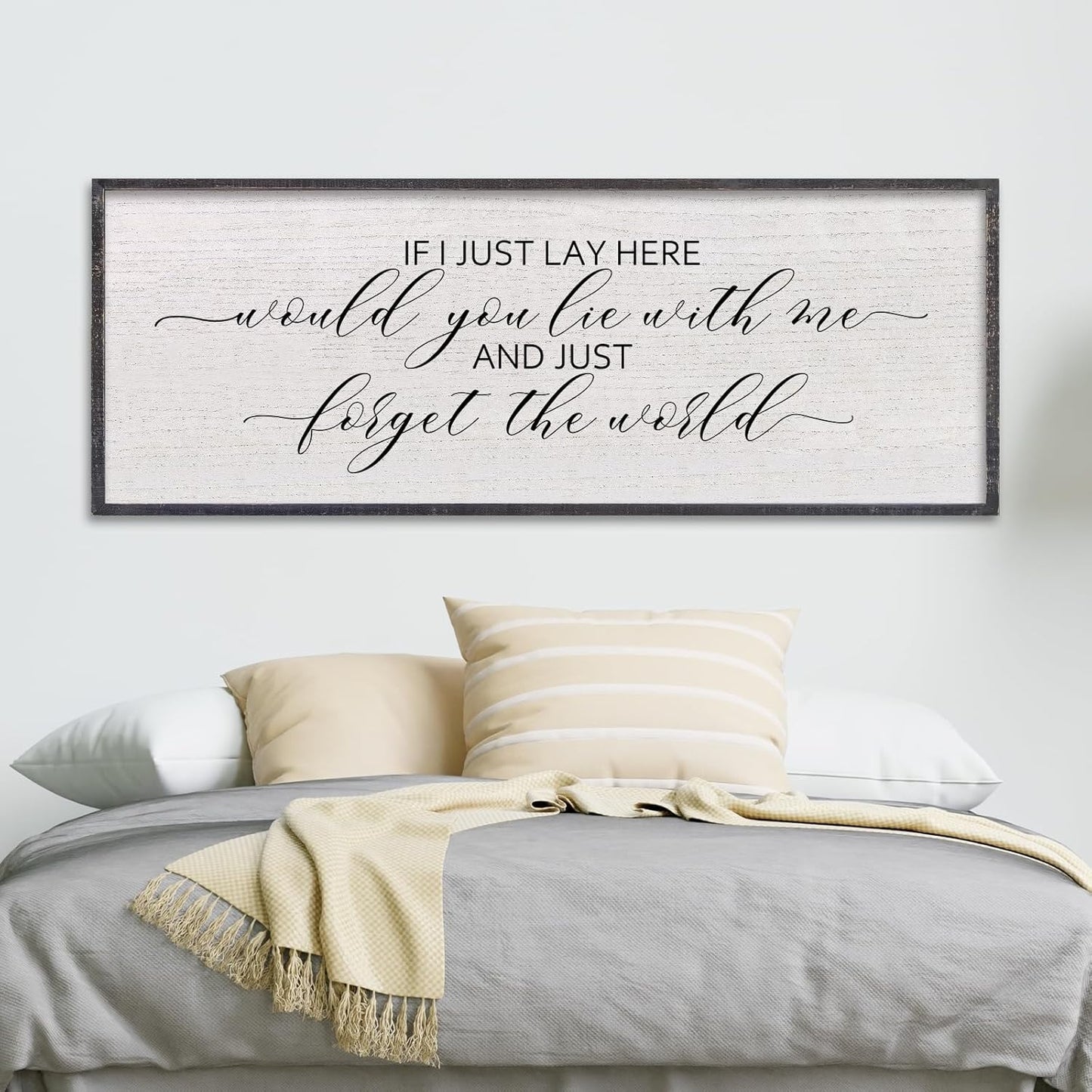 LuZhiQiang If I Lay Here Would You Lie With Me Sign Wall Decor 40"×15" Wood Framed Master Bedroom Above Over Bed Inspirational Wall Art (Black)