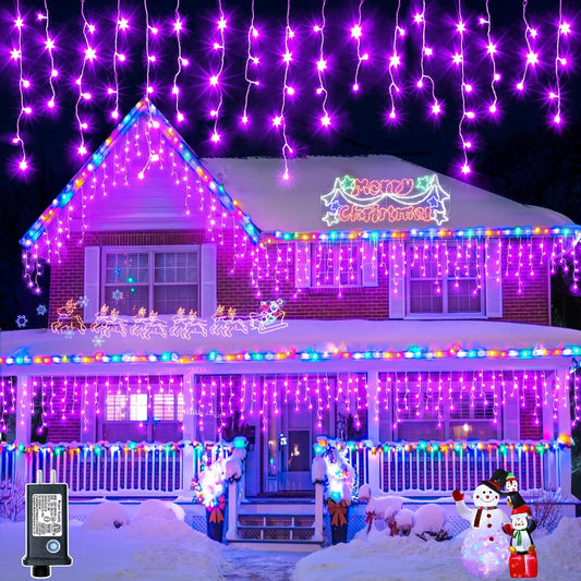 400 LED Purple Halloween Lights Outdoor, 33ft Icicle Lights for Outside with 75 Drops, Waterproof Christmas Icicle Light Plug in for Indoor Outside Party Holiday Christmas Halloween Decorations