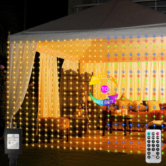 echosari 600 LED Curtain Lights Plug in, 20Ft x 10Ft Connectable Dual Color Changing Fairy Lights Curtain Outdoor Waterproof for Bedroom Backdrop Wedding (Warm White & Multicolor)