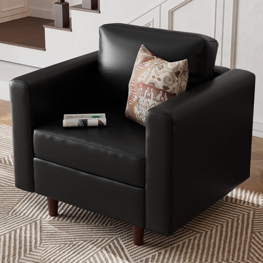 Faux Leather Oversized Accent Chair with Storage Deep Seat Single Sofa Large Reading Armchair for Living Room Bedroom Office Black