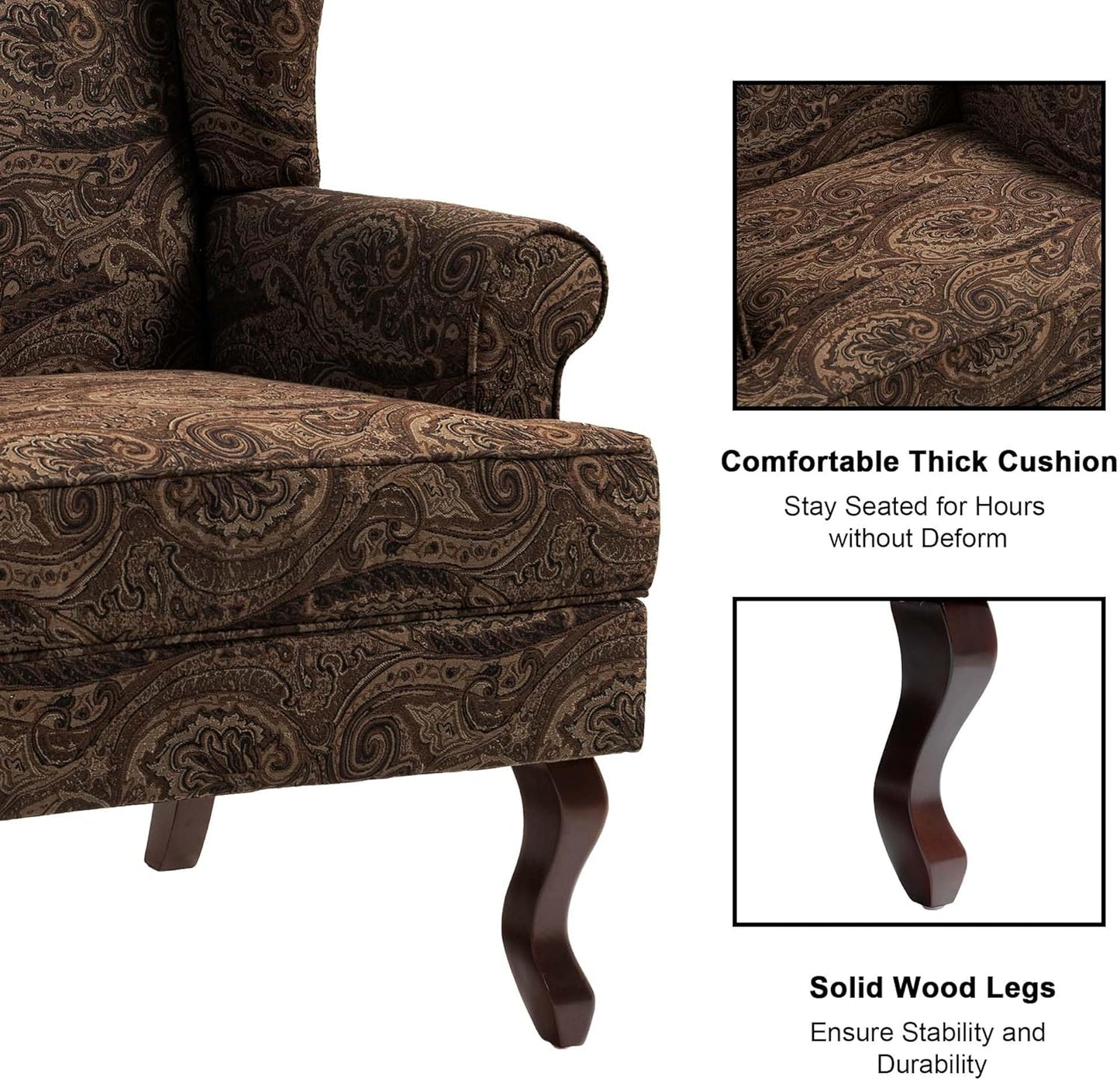 Accent Chair, High Back Upholstered Armchair with High Resilience Sponge & Wood Legs, Mid-Century Modern Comfy Single Sofa Reading Chairs for Living Room, Bedroom (Cranberry, Set of 1)