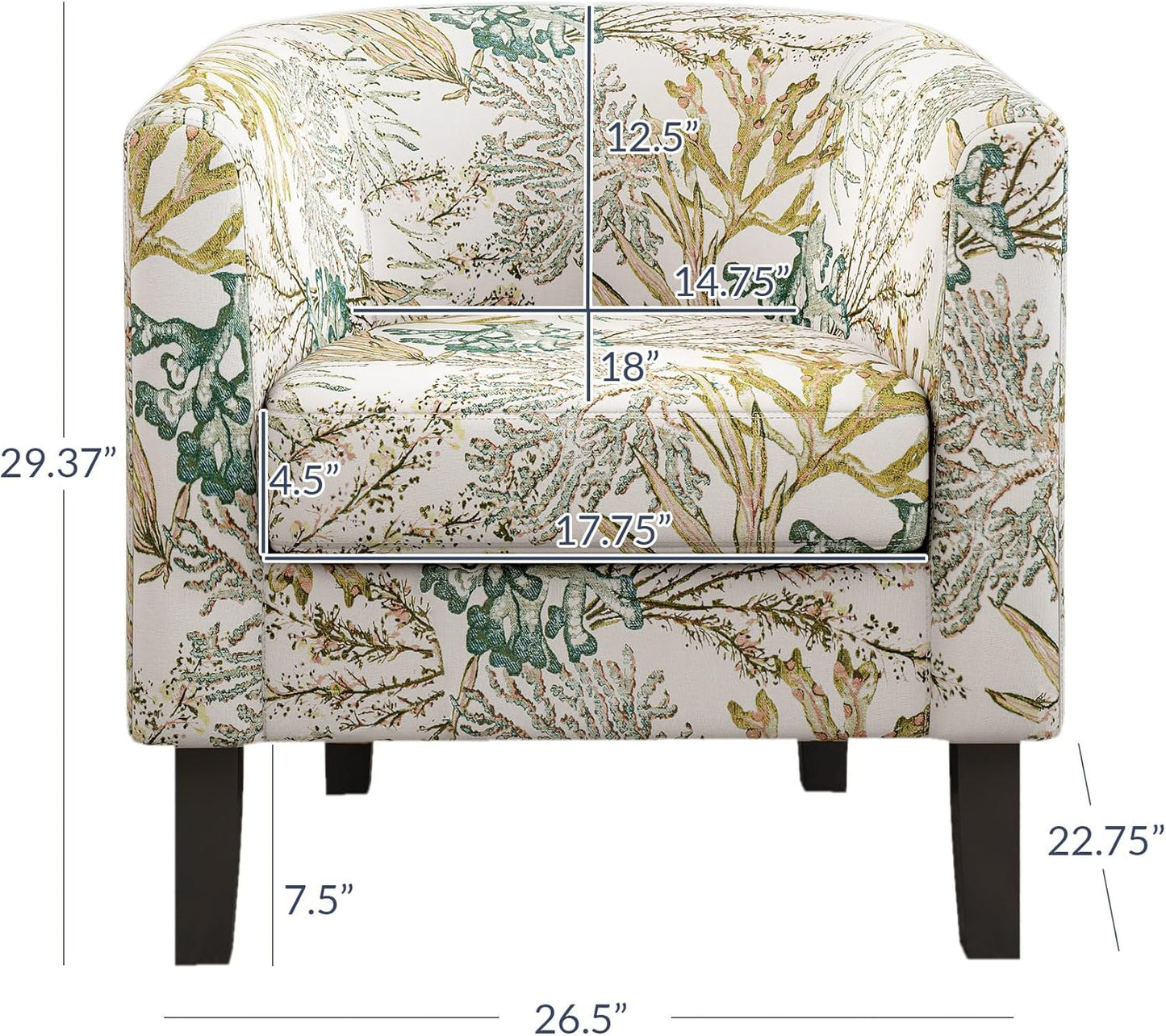 BELLEZE Living Room Chair, Linen Round Accent Barrel Chair, Club Tub Sofa Chair for Bedroom, Corner Chair with Flared Legs and Cozy Soft Padding - Highland (Green Coral)