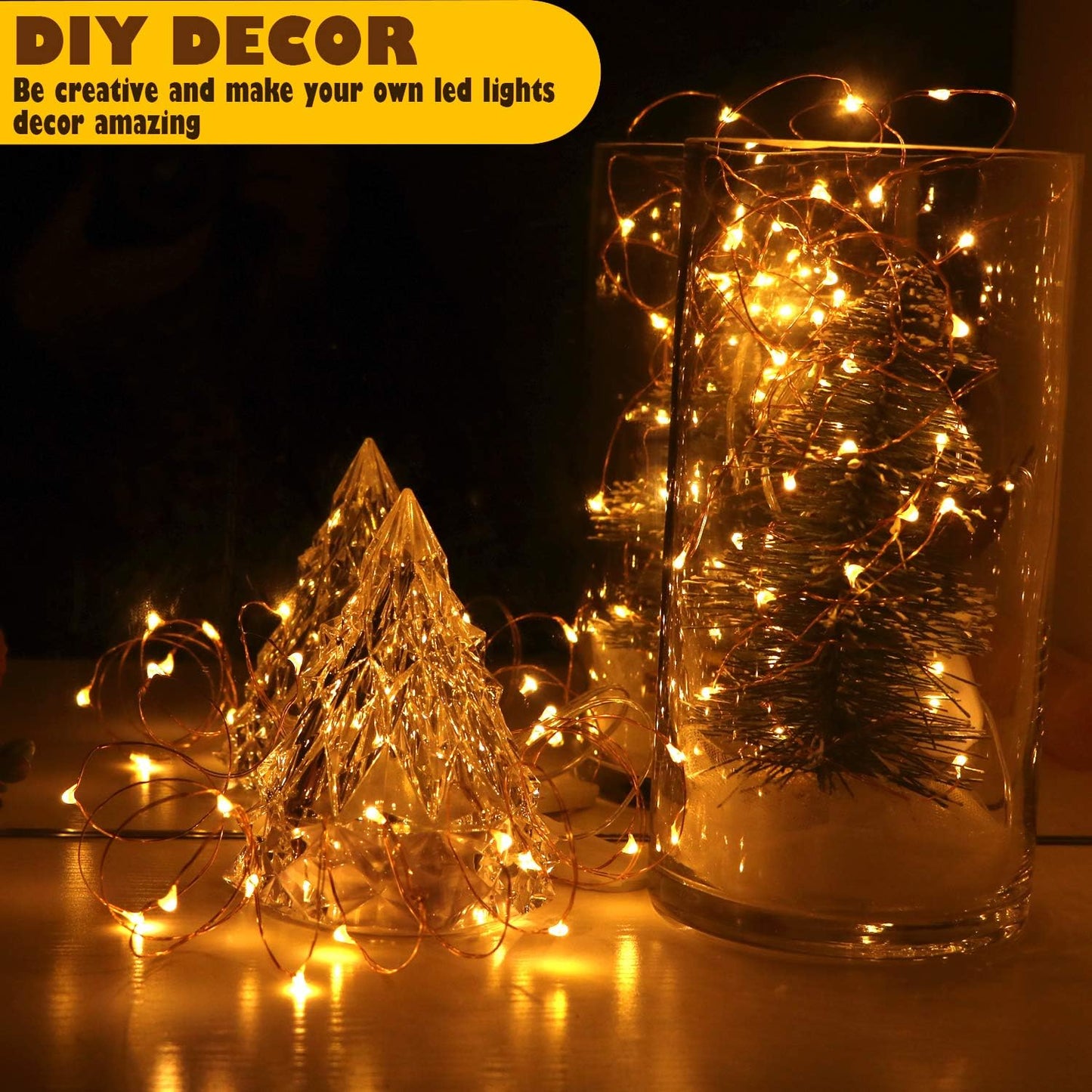 OakHaomie [6-Pack] 7Feet Starry String Lights,Fairy String Lights 20 Micro Starry LEDs On Copper Wire, 2pcs CR2032 Batteries Included,DIY Wedding Centerpiece,Party,Christmas Table Decor (Amber)