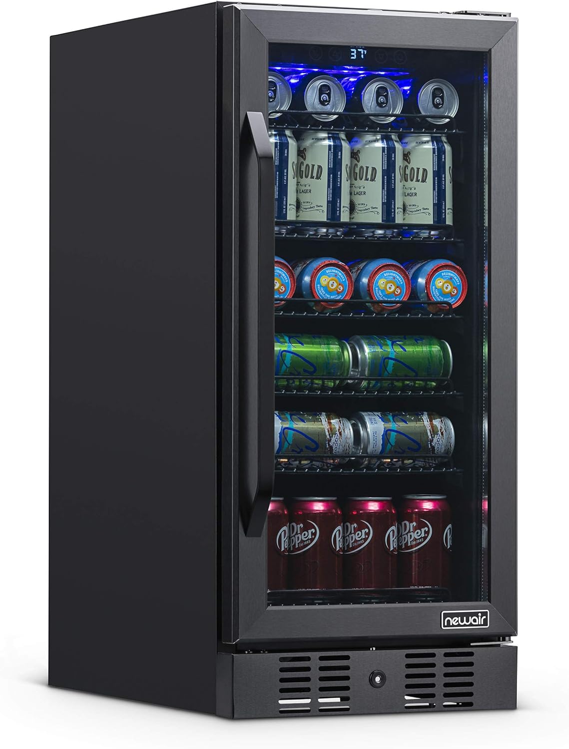 Newair 24" Wine and Beverage Refrigerator 20 Bottle and 70 Can Capacity, Built-in or Freestanding Cooler, Dual Zone Fridge in Stainless Steel with Splitshelf