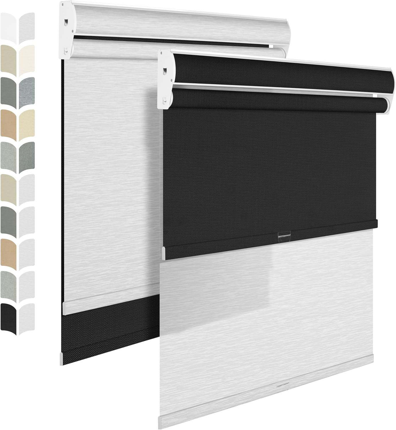 BERISSA Cordless Dual Roller Shades with Cassette Valance, Double Window Shades Blackout and Light Filtering, Day and Night for Home Office Door. Linen Black and White. 40 W x 56" H