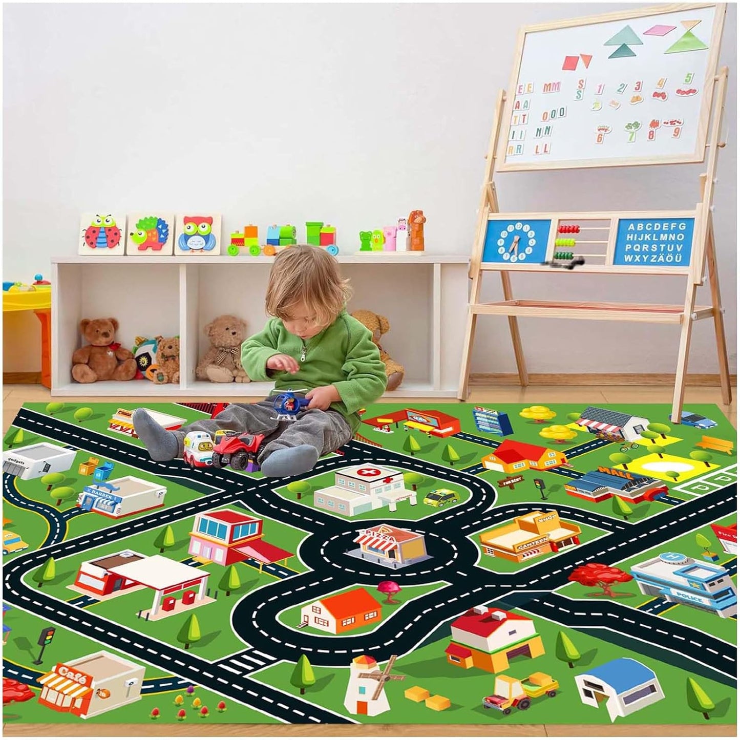 Kids Rug - Car Rugs for Kids Toy Cars Play Mat with Rubber Backing - City Life Road Rug for Fun - City Map for Carpet - Bedroom Boys (RED, 4x6ft)