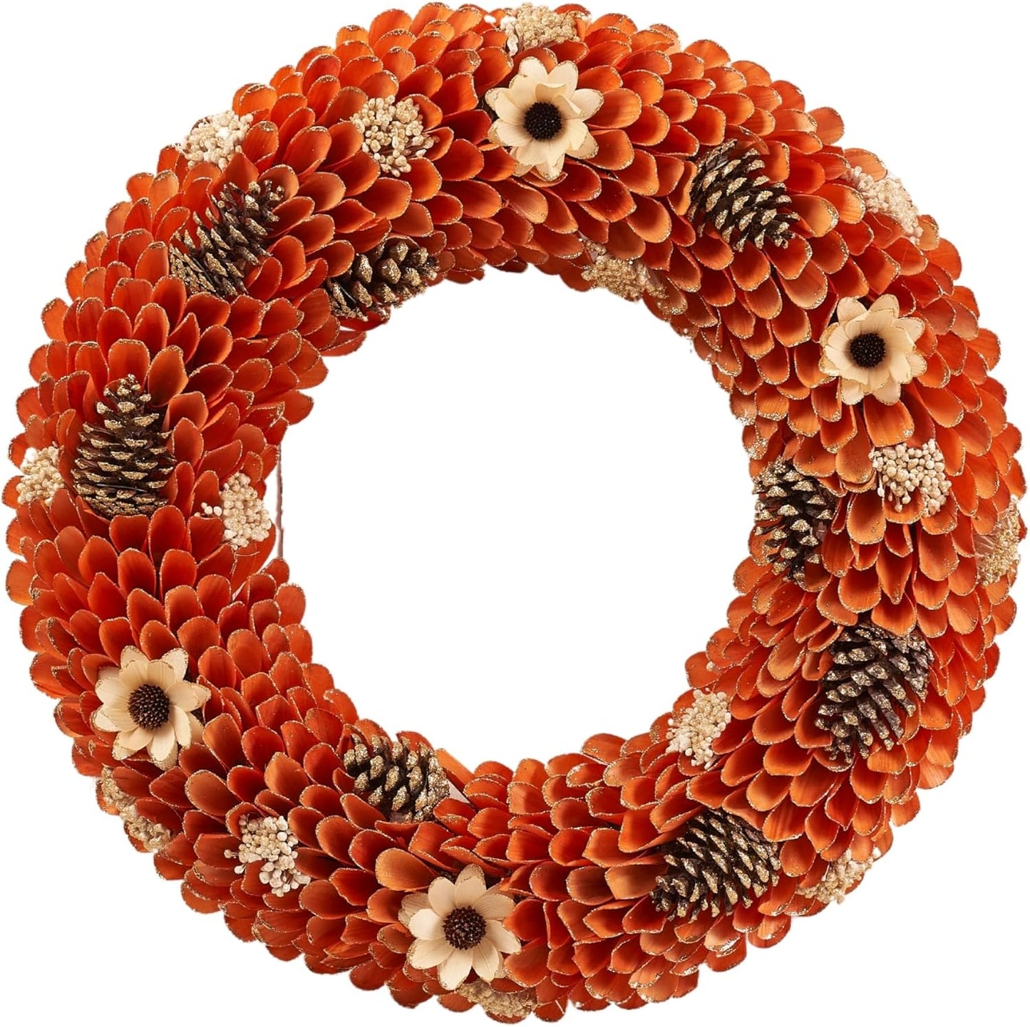 21" Fall Harvest Wood Curl Pinecone Wreath - Premium Handcraft Fall Wreaths for Front Door | Perfect for Autumn & Thanksgiving Decor