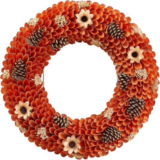 21" Fall Harvest Wood Curl Pinecone Wreath - Premium Handcraft Fall Wreaths for Front Door | Perfect for Autumn & Thanksgiving Decor