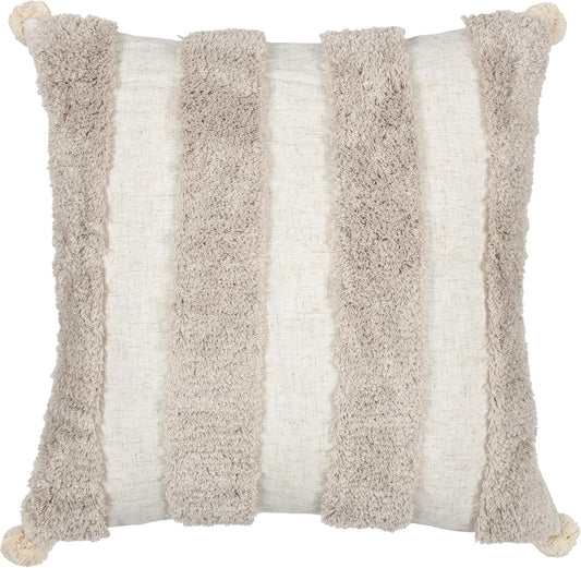 Boho Pillow Covers 18X18 Inch Boho Tufted Linen Throw Pillow Covers Decorative Pompoms Cushion Cover Farmhouse Pillow Case for Couch Sofa Bed Living Room Bedroom,Natural Beige