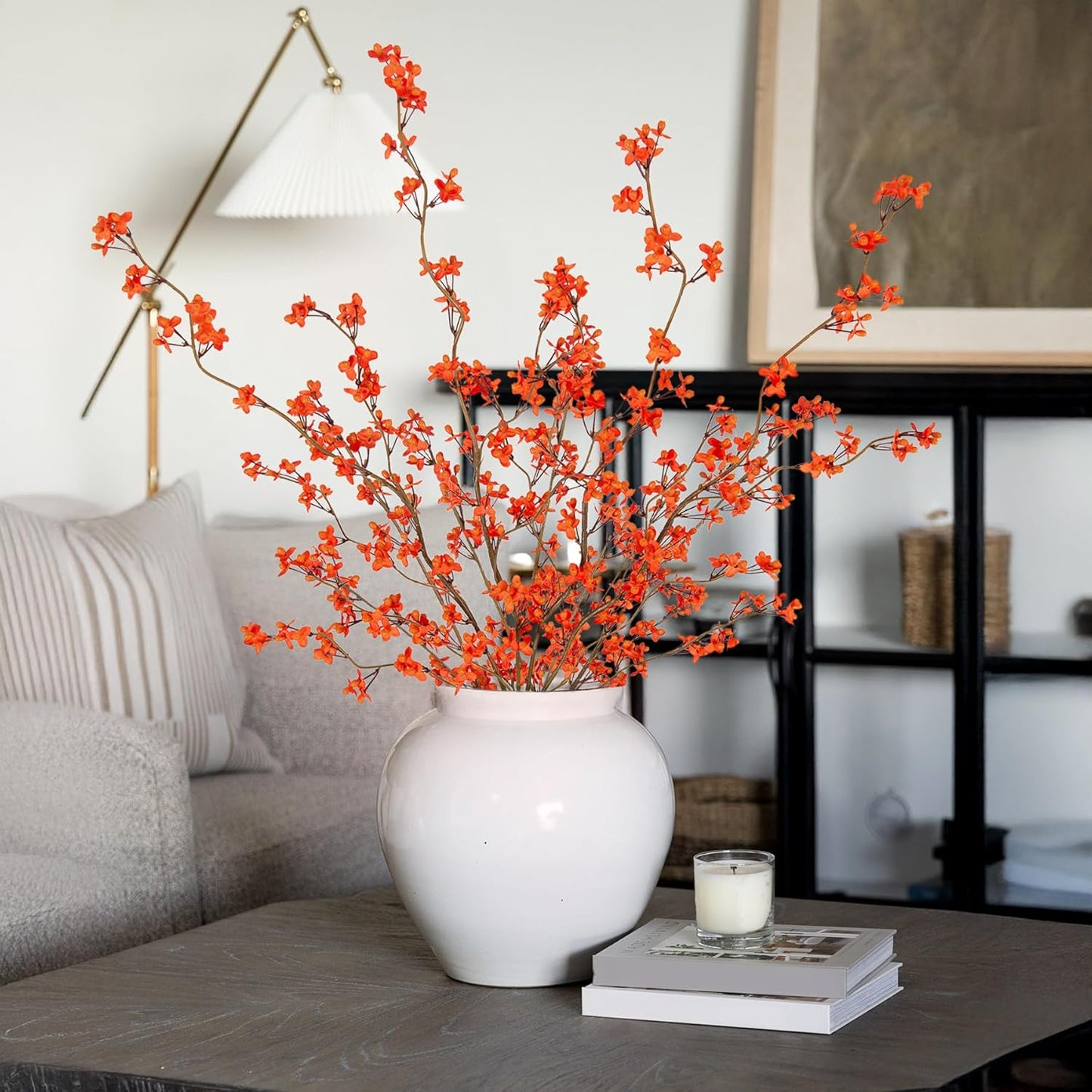 4Pcs Fake Flowers Blossom Branches Artificial Flowers for Indoor Decor, Faux Long Stem Realistic Indoor Plants for Vase Wedding Home Office Bedroom Party Table Centerpieces Decor