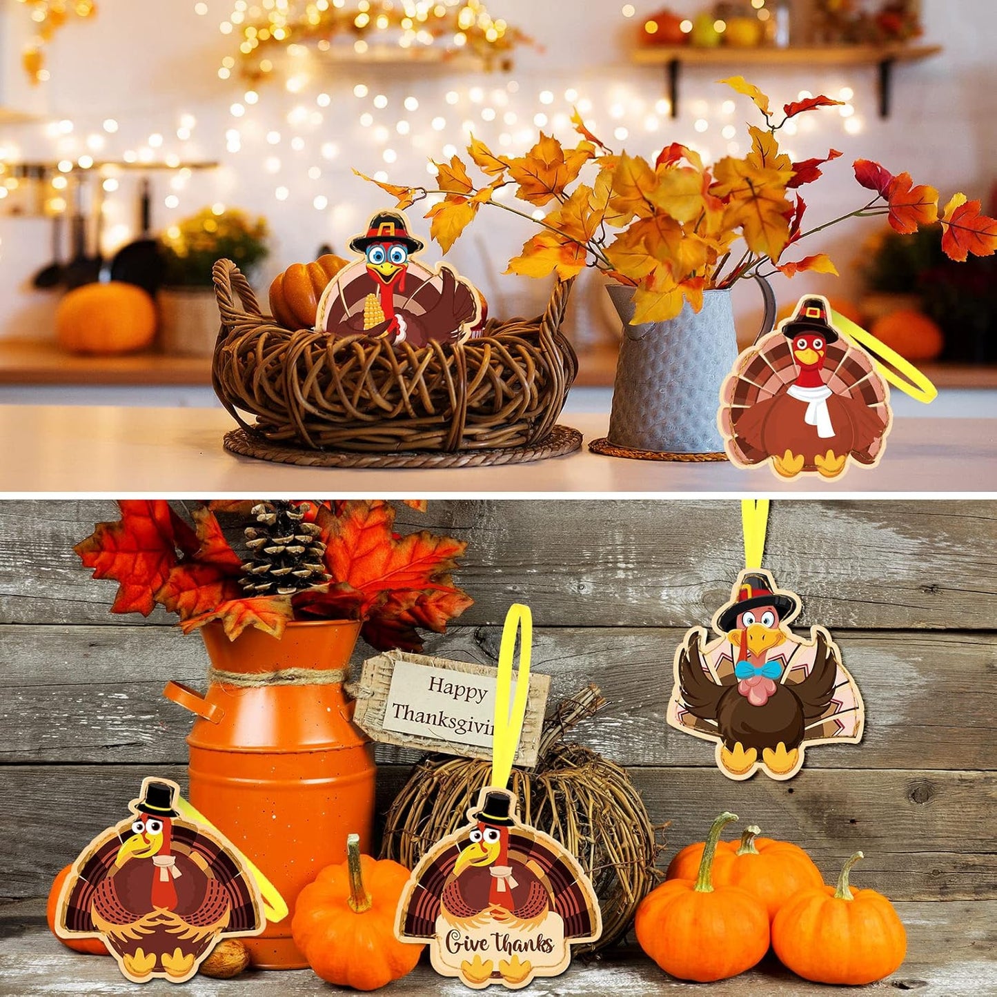 8 Pcs Thanksgiving Tree Ornaments Turkey Felt Thanksgiving Tree Decoration Give Thanks Gobble Hanging Ornaments with Rope for Harvest Theme Party Supplies Fall Door Decor