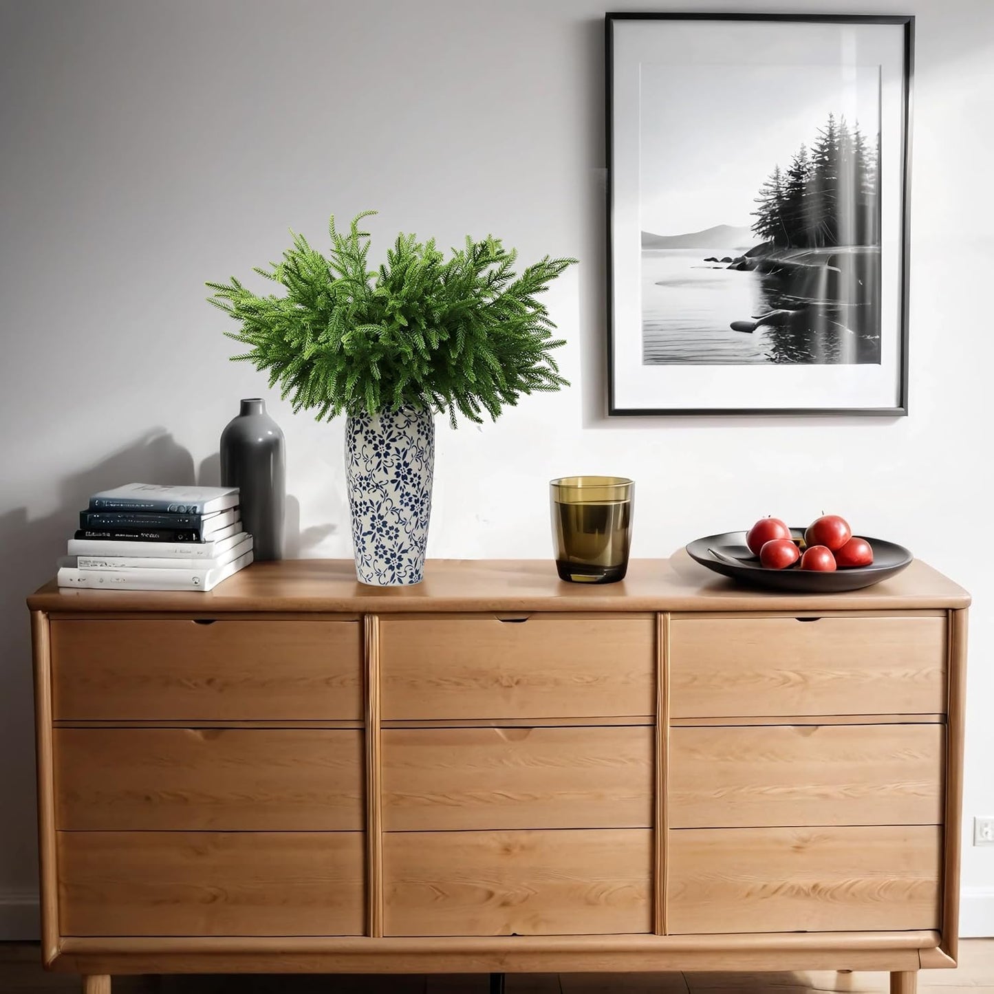 12Pcs Artificial Norfolk Pine Branches 24" Plastic Christmas Plants Decor Faux Greenery Stems Pine Picks Outdoor Faux Plants UV Resistant for Xmas Indoor, Front Porch Home Décor (12, 24inch)