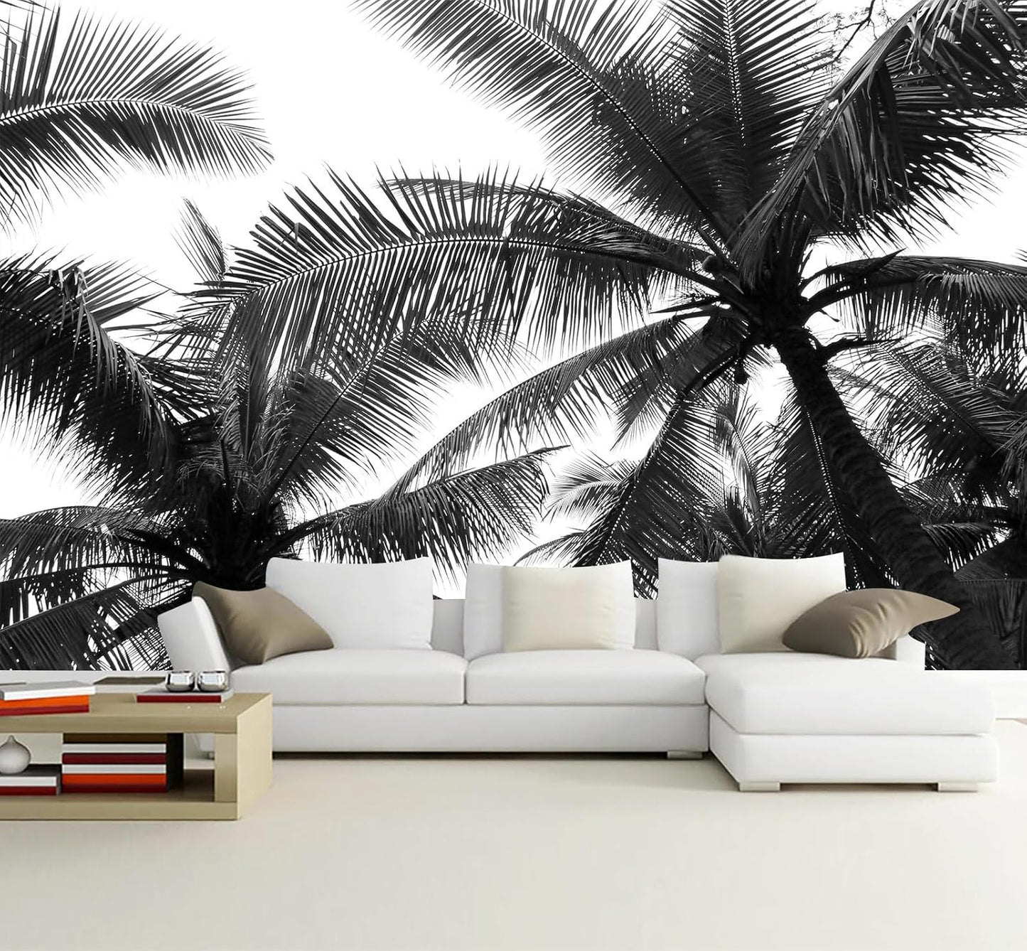 Black Palm Tree Wallpaper Bedroom Beautiful Tropical Plant Leaf Wall Mural Living Room (Not Peel and Stick)
