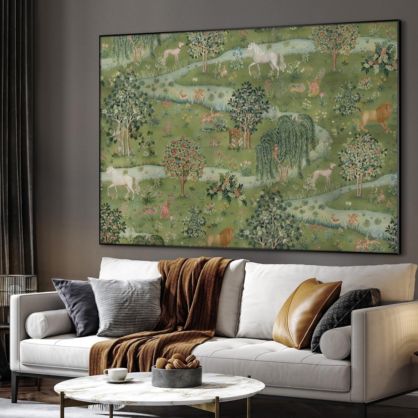 SIGNWIN 60"x72" Extra Large Framed Wall Art Medieval Fantasy Forest with Woodland Animals, Storybook-Inspired Scene for Home Living Room Bedroom Decor (Frame Assembly Required)