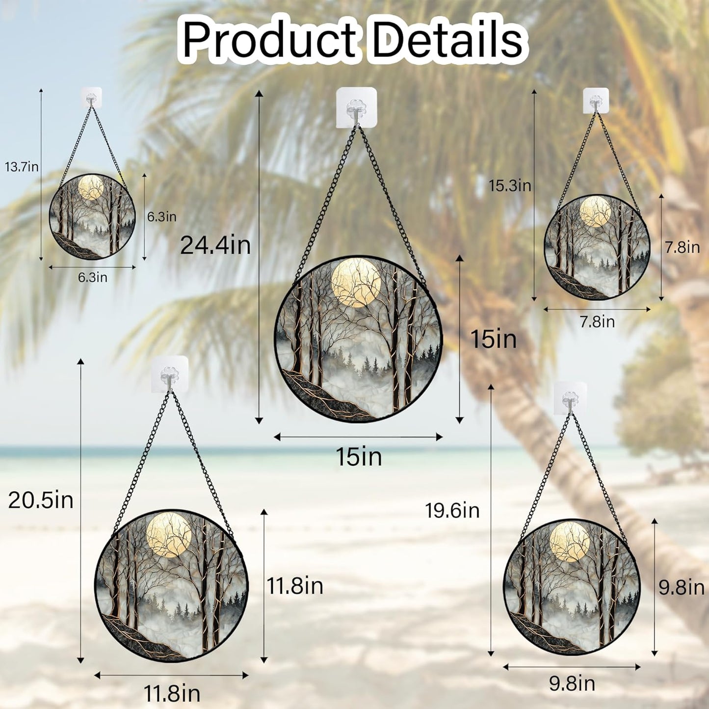 Stained Glass Window Hanging - Black and White Gold Moon Forest Sun Catcher for Door Home Decor Suncatcher Christmas Mother's Day Birthday Gifts for Women Men Lovers Mom Nana 9.8 in