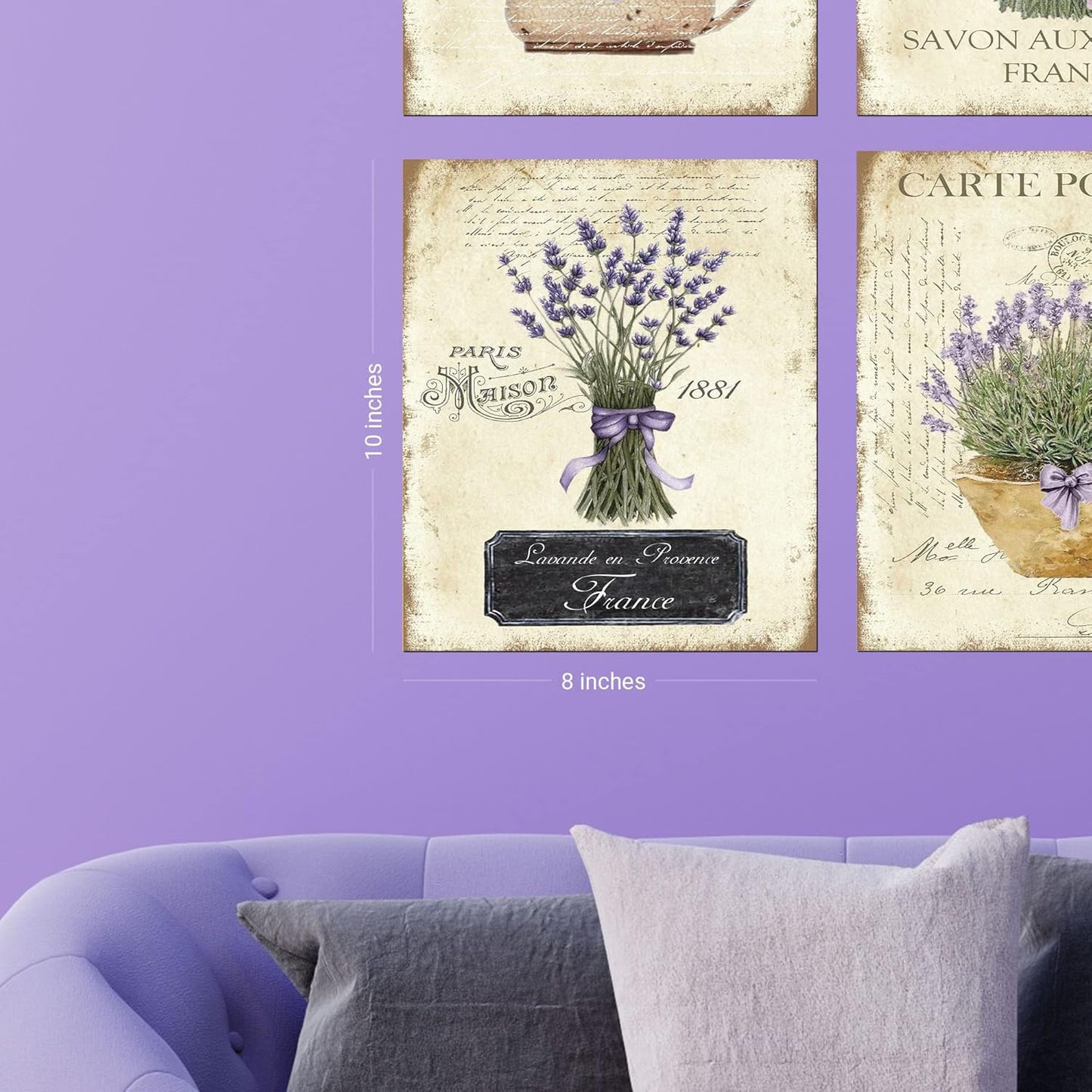 Twisted R Design Wall Art Canvas Prints - 4 Vintage Farmhouse Decor Prints - 8x10 Wrapped Canvas Floral-Themed Pictures - Made in USA Wall Art for Living Room, Bedroom, Office, More - French Lavender