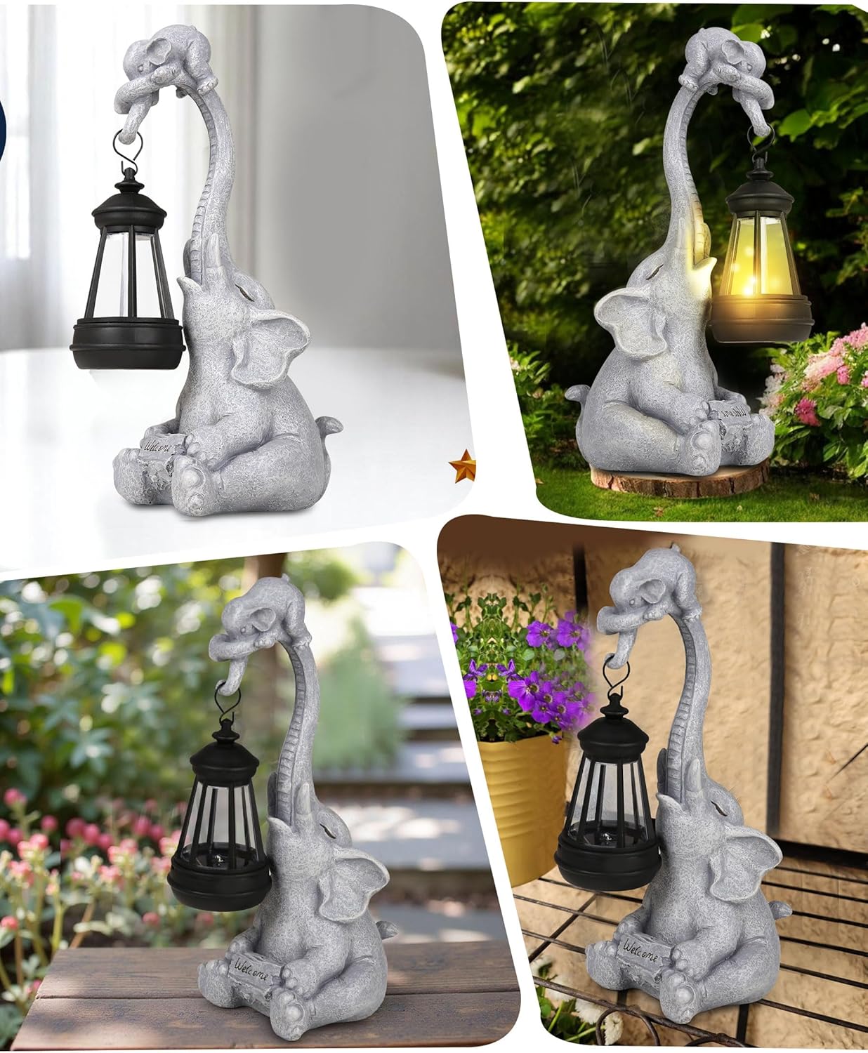 Solar Garden Statues Outdoor Decor- Yard Decorations for Patio, Balcony, Backyard, Lawn Ornaments - Elephants Figurines with LED Light- Unique Birthday House Warming Gifts for Women, Mom, Grandma