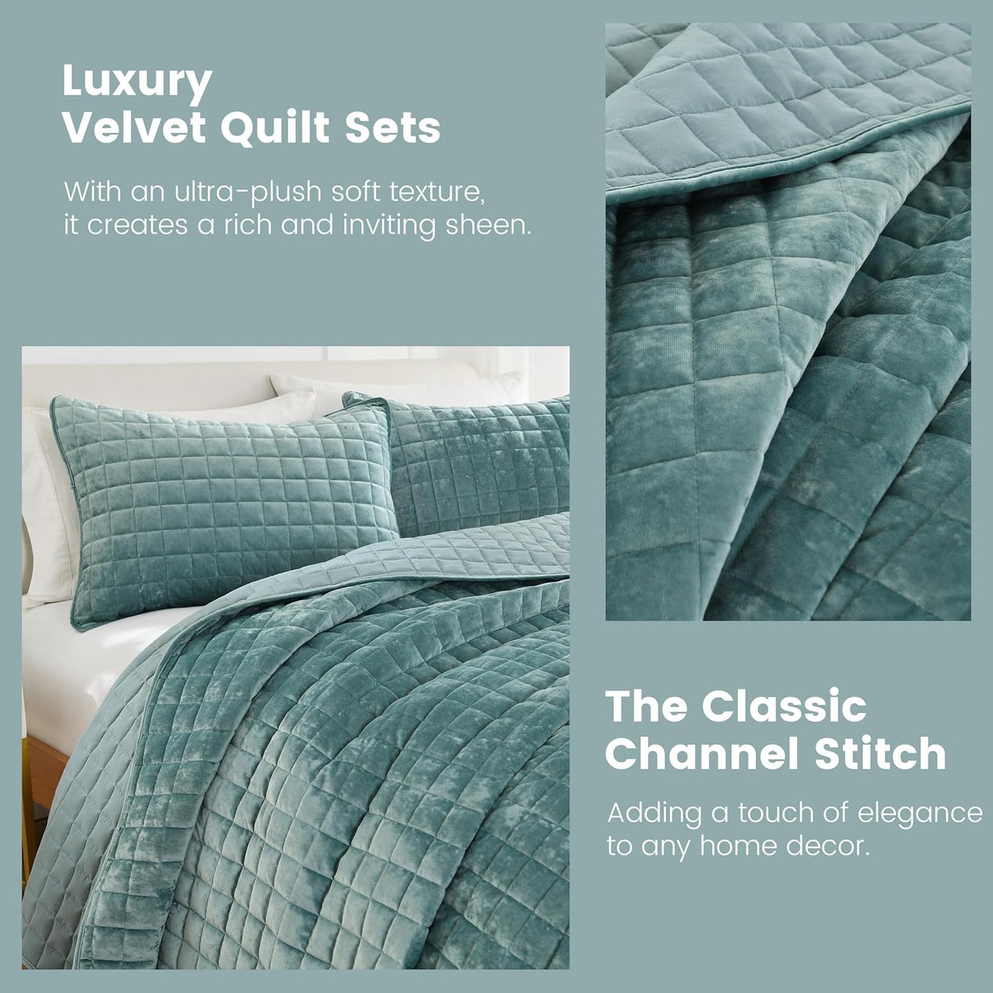 Secgo Twin Comforter Set for Bed - Velvet Quilts Queen Size, Black Bedspreads (68 * 86 Inch) with 2 Pillow Shams, Patchwork Reversible Lightweight Bedding