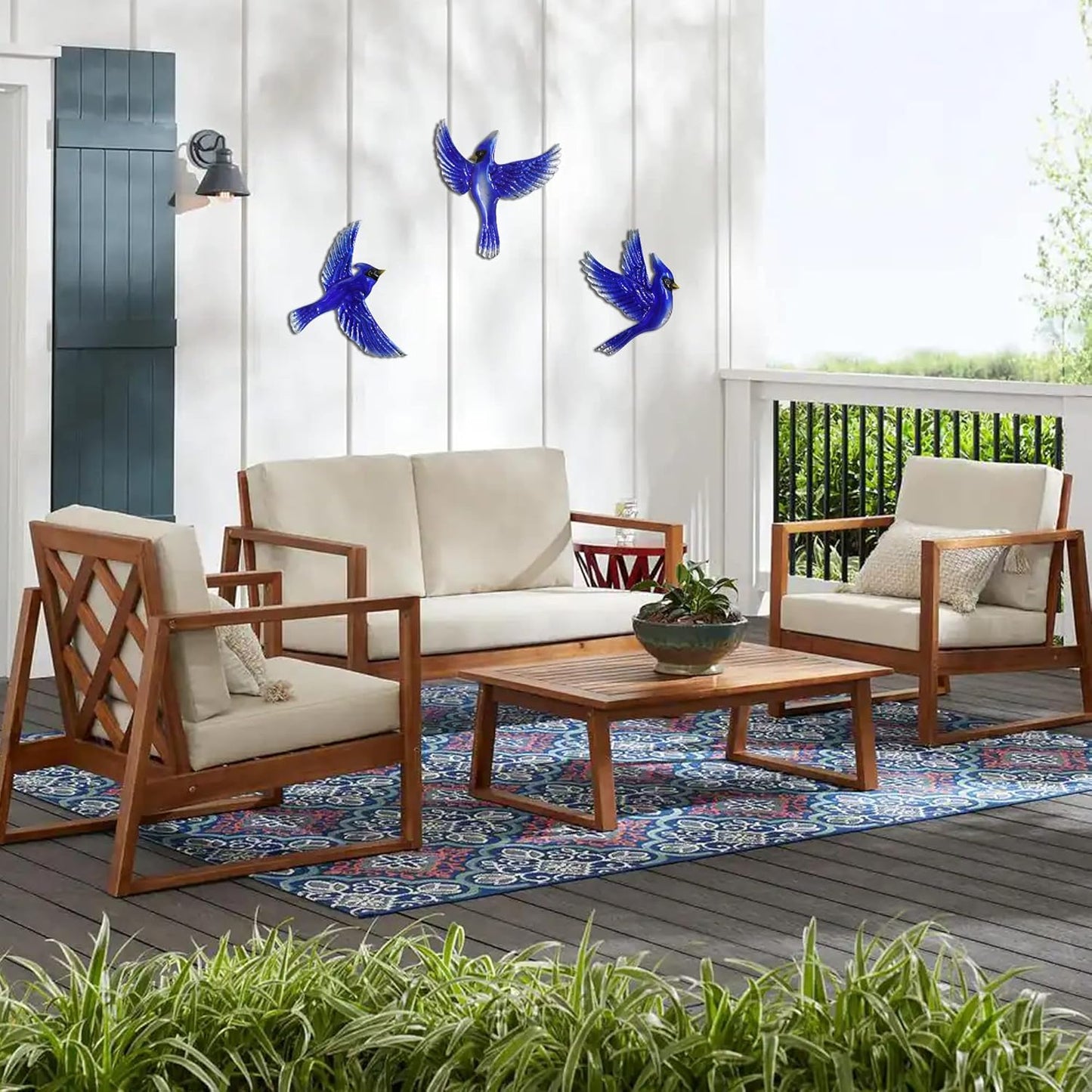 J-Fly Metal Birds Wall Decoration Bird Wall Hanging Decor Outdoor Metal Wall Art Blue Bird Outdoor Decor Suitable for Living Room Bedroom Patio Kitchen Outdoor Fence Decoration 9 Inch