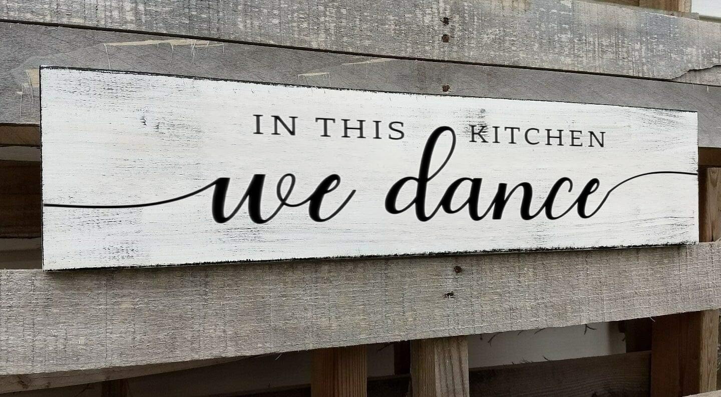 in This Kitchen We Dance Sign, Rustic Farmhouse Wood Wall Hanging Kitchen Plaque Decorations, Kitchen Sign Decor for Dinning Room (Dance) 4x16 Inch