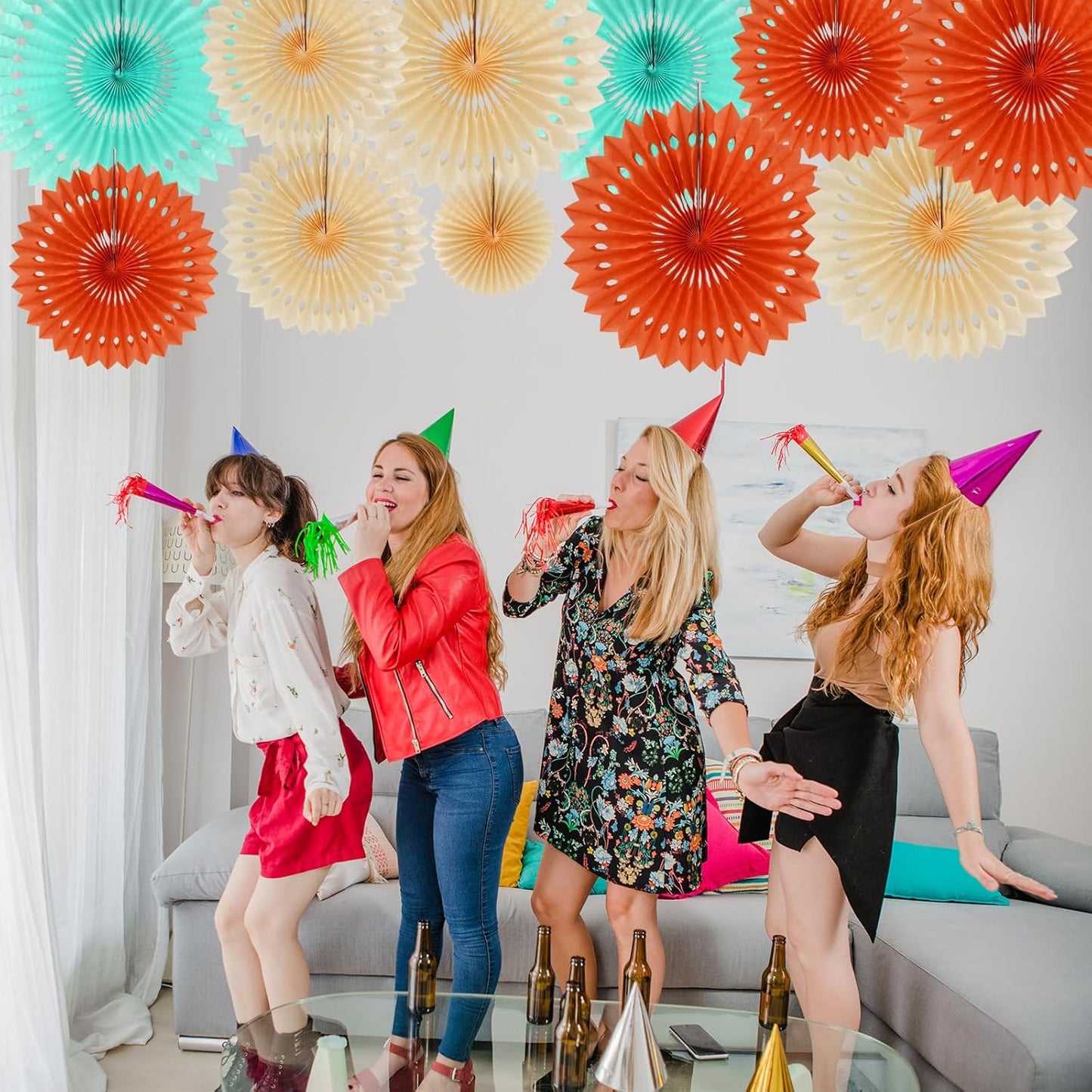 BEISHIDA Orange Blue White Hanging Honeycomb Round Paper Fans Decoration Cream Theme Tissue Paper Fan Garland for Baby Shower Kid Birthday Graduation Wedding Party Supplies（11packs）