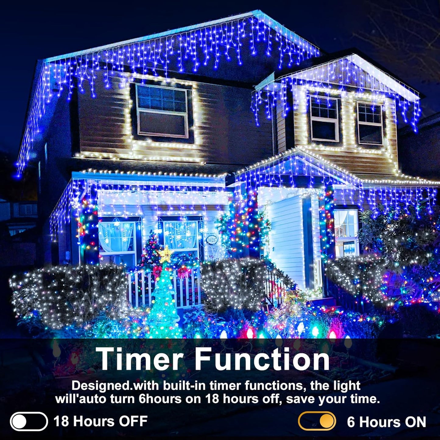 Christmas Lights Outdoor, 1280 LED 131FT Ice Lights for Outside, Clear Wire 8 Modes Plug in 240 Drops Ice String Lights with Timer Memory Function Hanging Light for Christmas Decor(Blue)