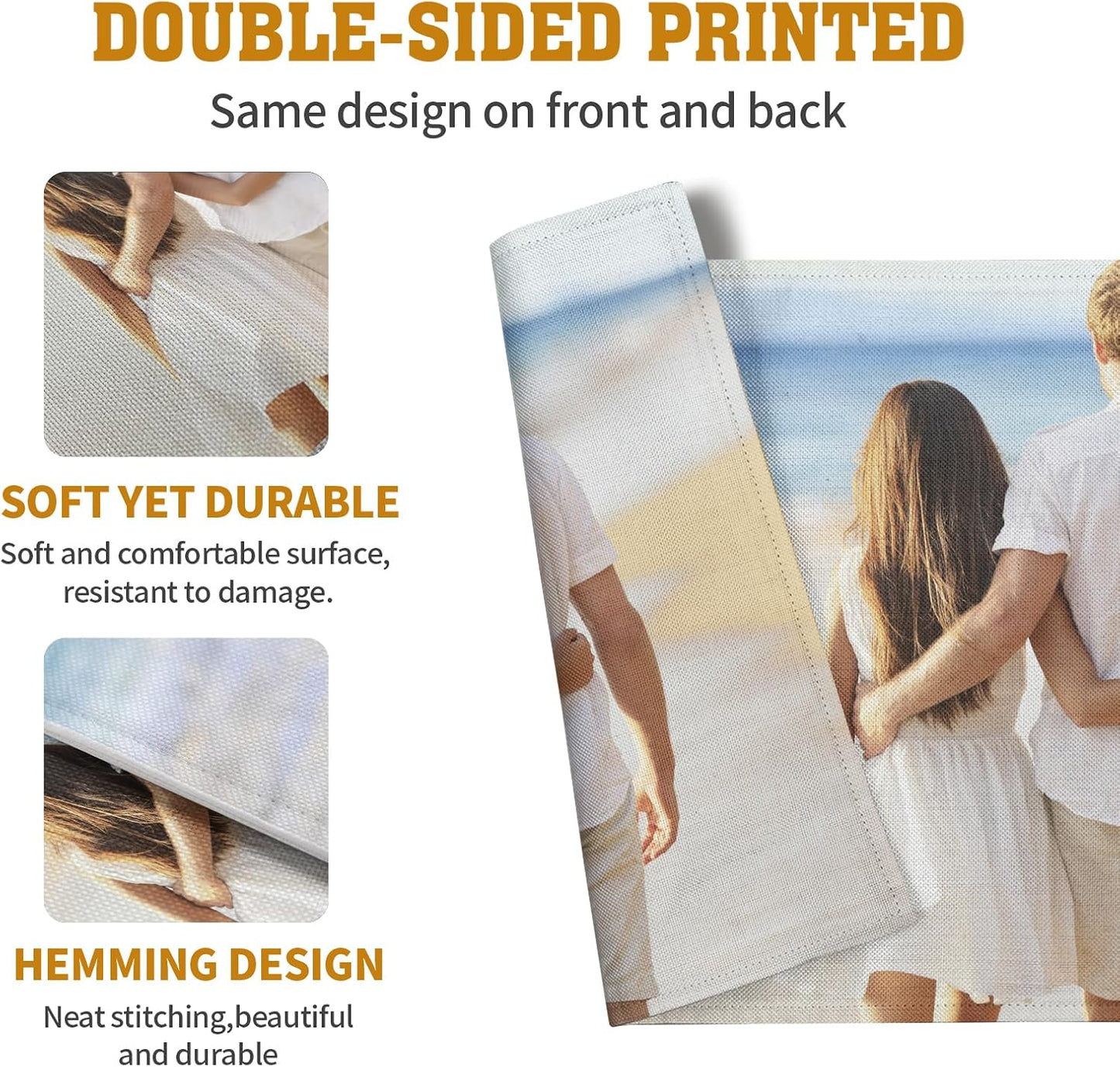 Custom Placemats with Picture Text Set of 4 Personalized Photo Place Mats for Dining Tables 12x18 Inch Customized Image Heat Resistant Non Slip Washable Linen Table Mat