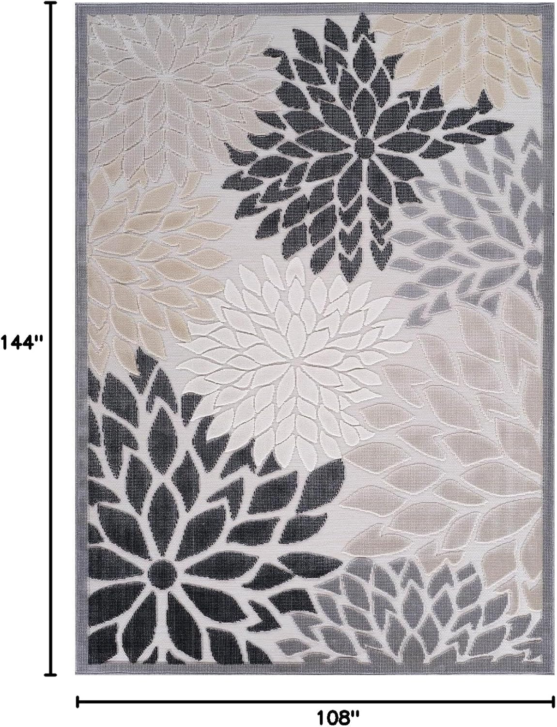Beverly Rug Outdoor Rug 9x12 Large Modern Floral Tropical Area Rugs for Indoor and Outdoor Patio Easy to Clean Non Shedding Living Room Porch Garden Washable Outside Carpet (9 x 12 Beige)