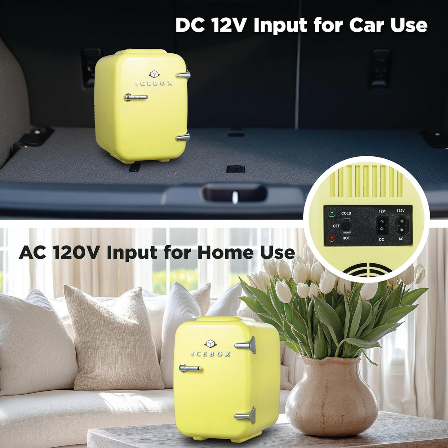 IBMF4SUN Fridge for Bedroom, Skincare, Portable Cooler & Warmer for Makeup, for Office & Home Refrigerator, Mini (4 L / 6-Can), Sun Yellow