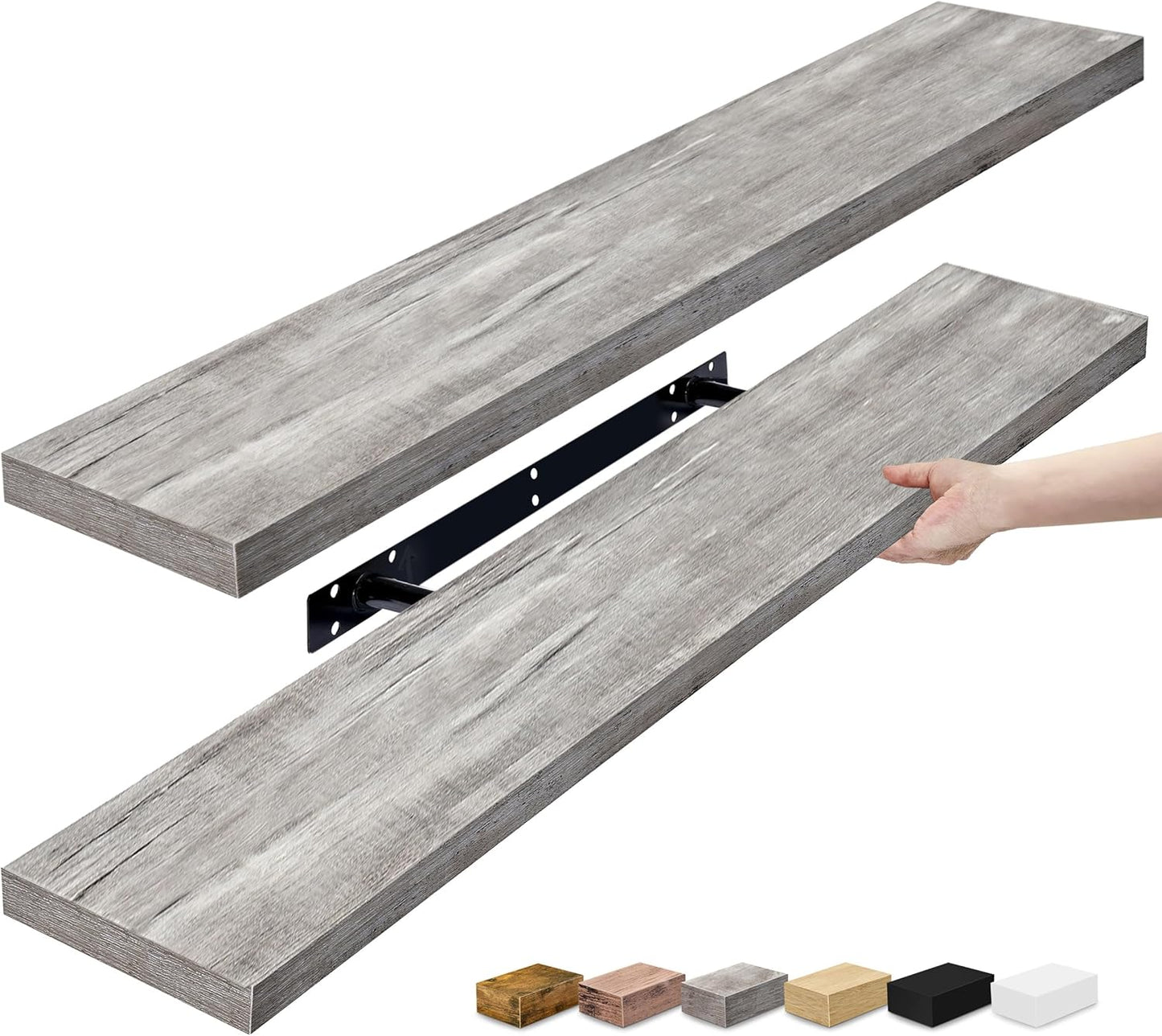 Sorbus Floating Shelves for Wall - 35 Inch Long Bathroom Shelves, Wall Decor for Bedroom, Kitchen, Living Room & Book Storage - Mounted Floating Shelf with Invisible Brackets (Gray, 2 Pack)