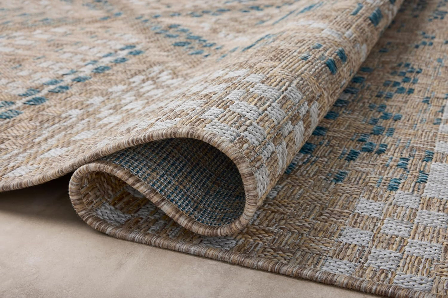 Loloi Amber Lewis Topanga Collection TOP-04 Natural/Aqua 9'-2" x 12'-0" Indoor/Outdoor Area Rug