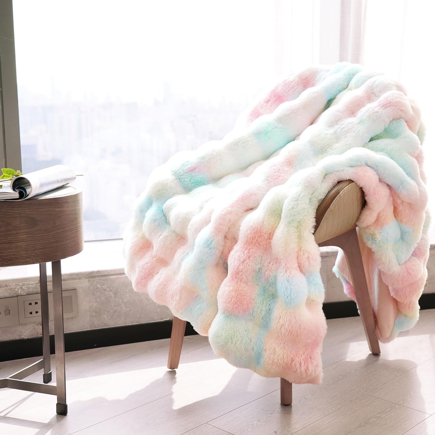 DREAMNINE Decorative Colorful Soft Thick Faux Fur Throw Blanket for Kids Girl Women 50" x 60",Luxury Rainbow Tie-dey Fleece Fuzzy Blankets,Warm Cozy Plush Furry Blankets for Winter,Cute Lovely Blanket