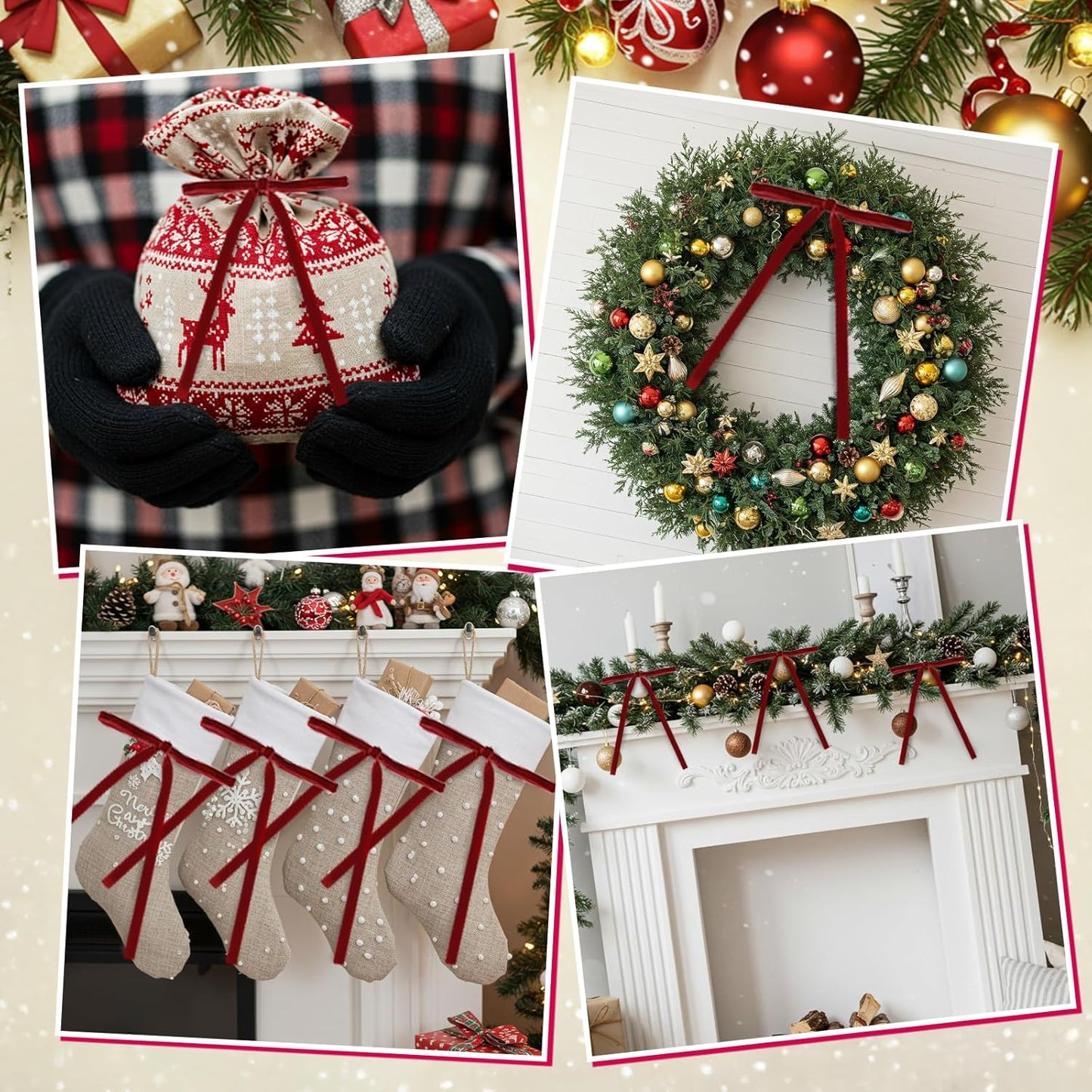 OurWarm Christmas Tree Topper Bow with Long Ribbon, 27.5 x 78.7 Inch Large Red Christmas Bow with 30 Small Red Velvet Bows for Christmas Tree, Christmas Tree Bows for Home Wreath Car Outdoor Decor