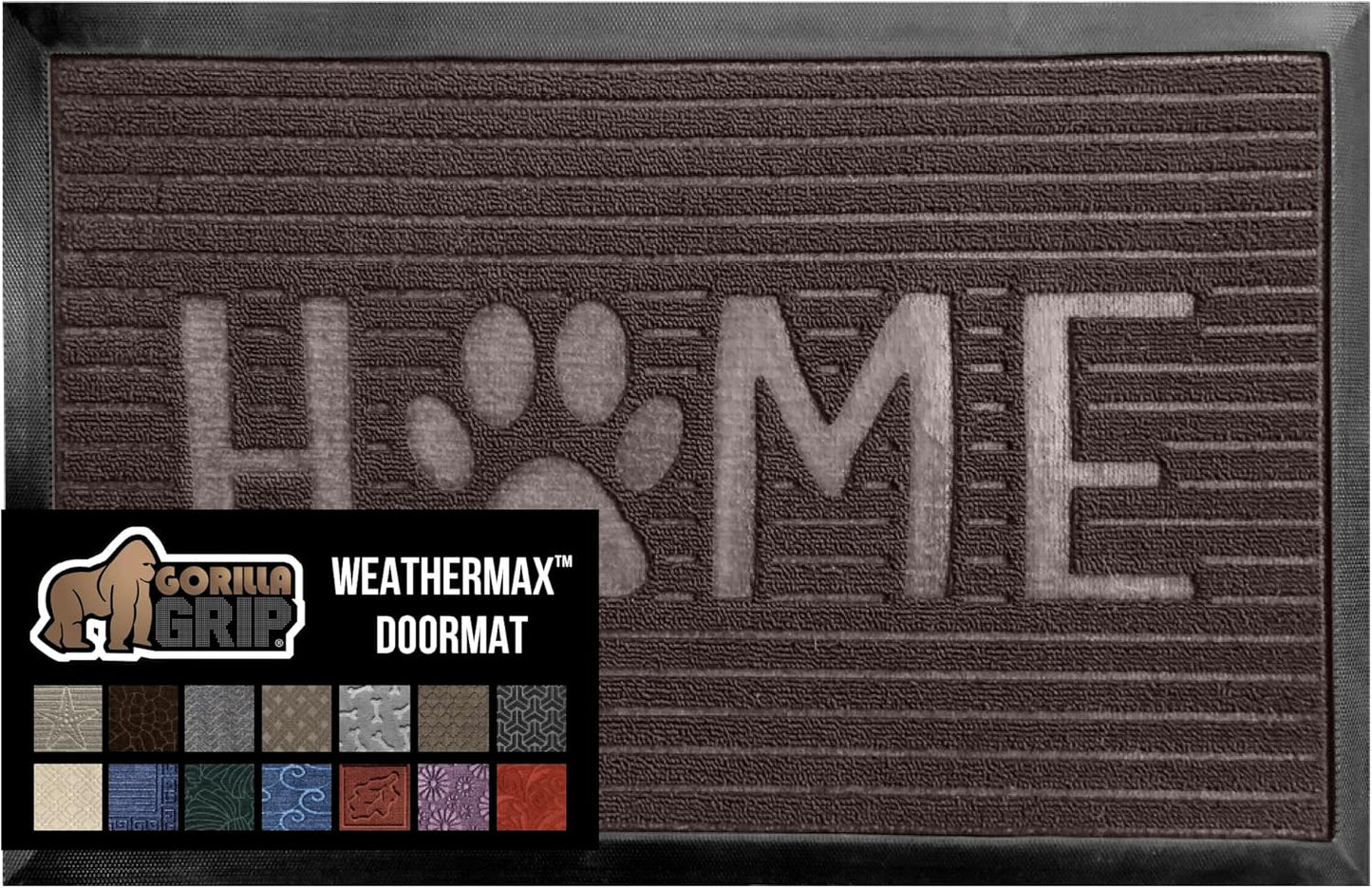 GORILLA GRIP 100% Waterproof All-Season WeatherMax Doormat US Designed Natural Rubber, Stain and Fade Resistant, Low Profile Indoor Outdoor Door Mats, Easy Clean Patio Mat, Espresso Home Paw