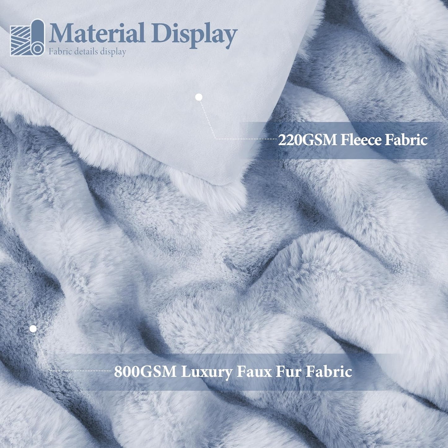 Touchat Luxury 1000GSM Faux Rabbit Fur Throw Blanket, Super Heavy Warm Cozy Grey Blankets for Couch Bed Sofa, Ruched Plush Fuzzy Elegant Soft Reversible Mink Blanket for Living Room Bedroom