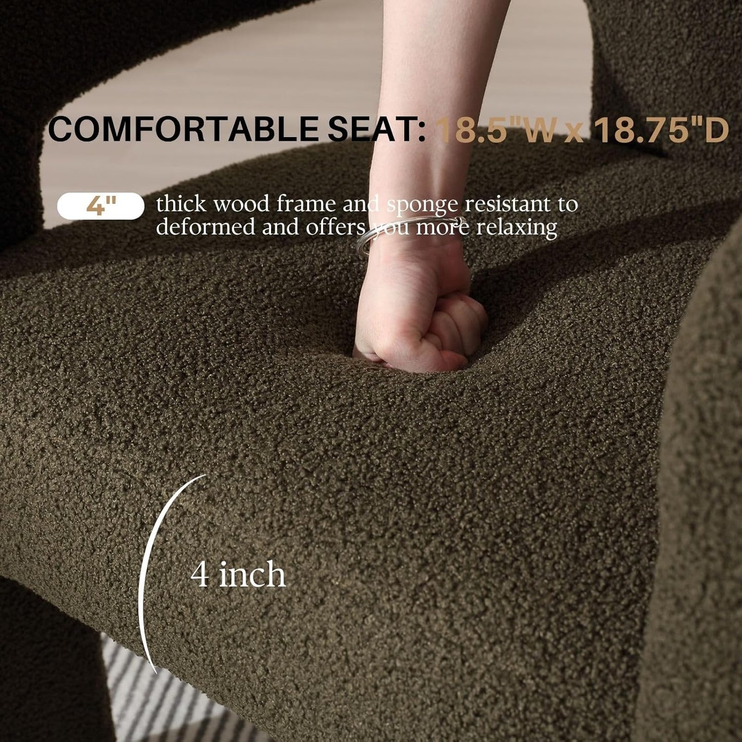 Green Sherpa Dining Chairs Set of 4, Modern Barrel Dining Room Chairs Upholstered Faux Fur Accent Chair with Arms and Round Back for Living Room Kitchen Armchair No Assembly Needed