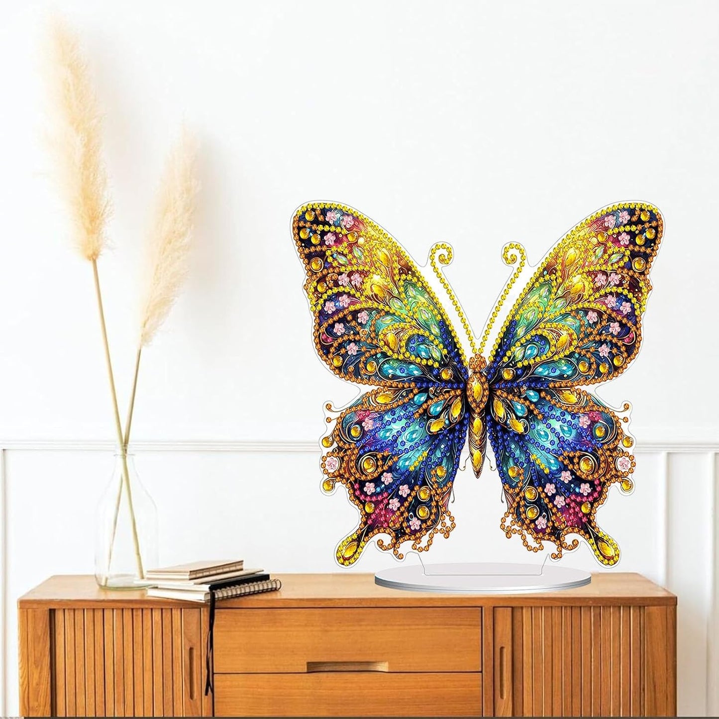 Diamond Painting Kits for Adults Beginners, 5D Full Drill Flowers and Butterfly Crystal Art Desktop Ornament, DIY Single Sided Home Office Desk Decor, Creative Craft Gift Set with Tools