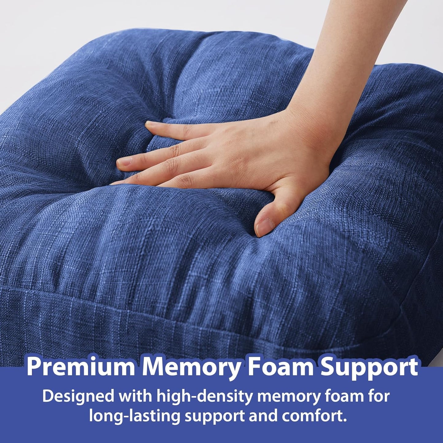 Chair Cushions for Dining Chairs, Dining Chair Cushions, Tufted Indoor Chair Pads with Ties & Non Slip Backing, Seat Cushions for Kitchen Chairs 16.5” x 16.5” x 3.5”, Set of 6, Navy Blue