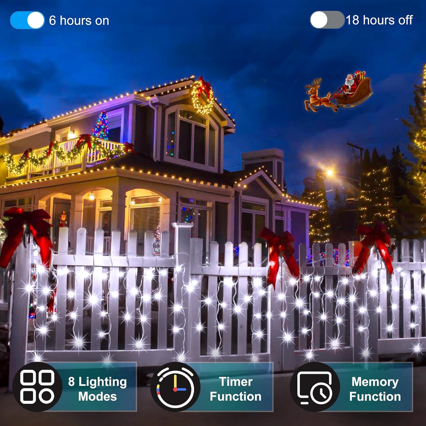 612 LED 60FT Christmas Lights with 136 Drops, 12 Modes Dimmable Cool White Outdoor Hanging Lights with Timer Memory, Waterproof Curtain Lights for Home Bedroom Indoor Tree Window Roof Fence Wedding