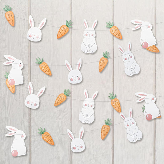 Cheerland Bunny Garland Party Decorations Cute Rabbit Carrot Banner Hanging Streamer for Girls Kids Birthday Baby Shower Classroom Home Office Decor Easter Garden Animal Tea Parties Supplies 2pcs