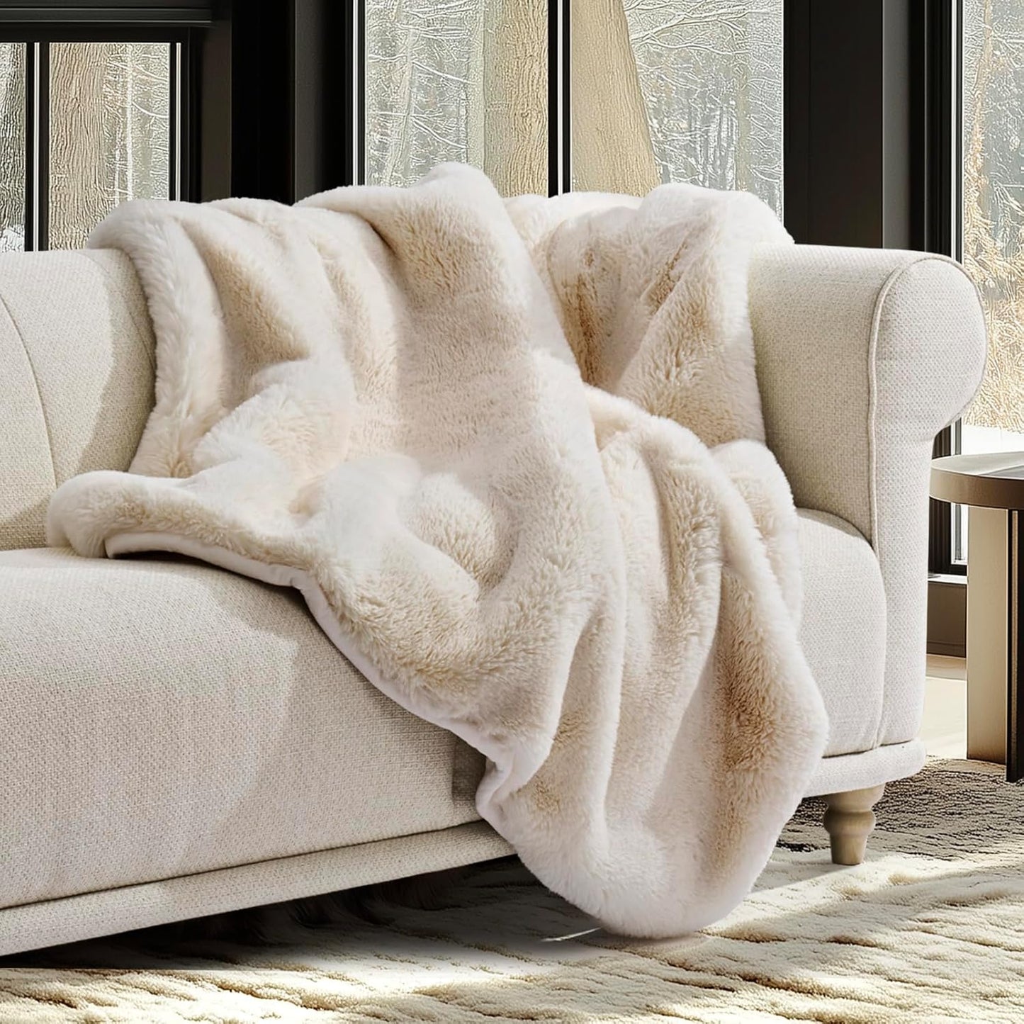 Luxury Soft Faux Chinchilla Fur Throw Blanket for Couch, Warm Thick Heavy Winter Throw Blanket 1220GSM for Bed, Fluffy Cozy Mink Blanket with Reversible Velvet, Arctic White, 60"x80"