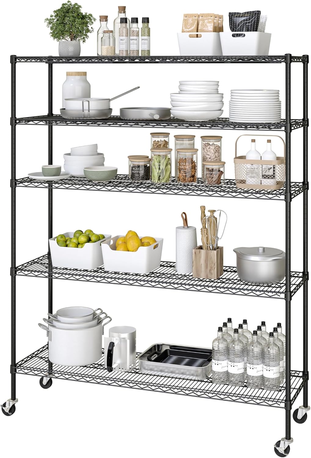 Seville Classics UltraDurable Heavy Duty NSF Solid Steel Wire Rack Storage Unit, Organizer for Garage, Warehouse, Office, Restaurant, Classroom, Kitchen, Black, 5-Tier Shelving, 60" W x 18" D