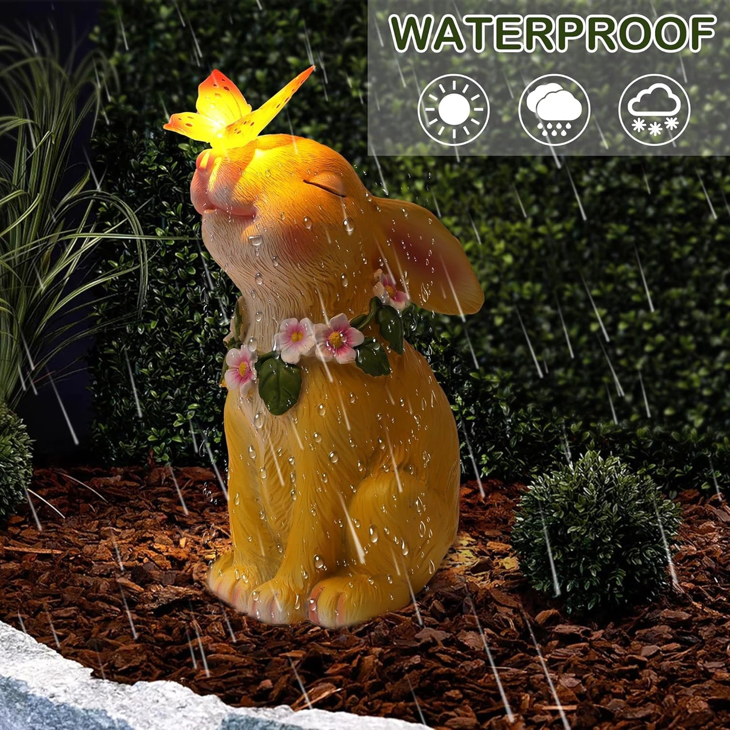 Attivolife Solar Rabbit Garden Light, Outdoor Bunny Statues Patio Ornament Decor for Lawn Balcony Yard, Perfect Housewarming Gifts for Mum Grandmom on Birthday Mother's Day